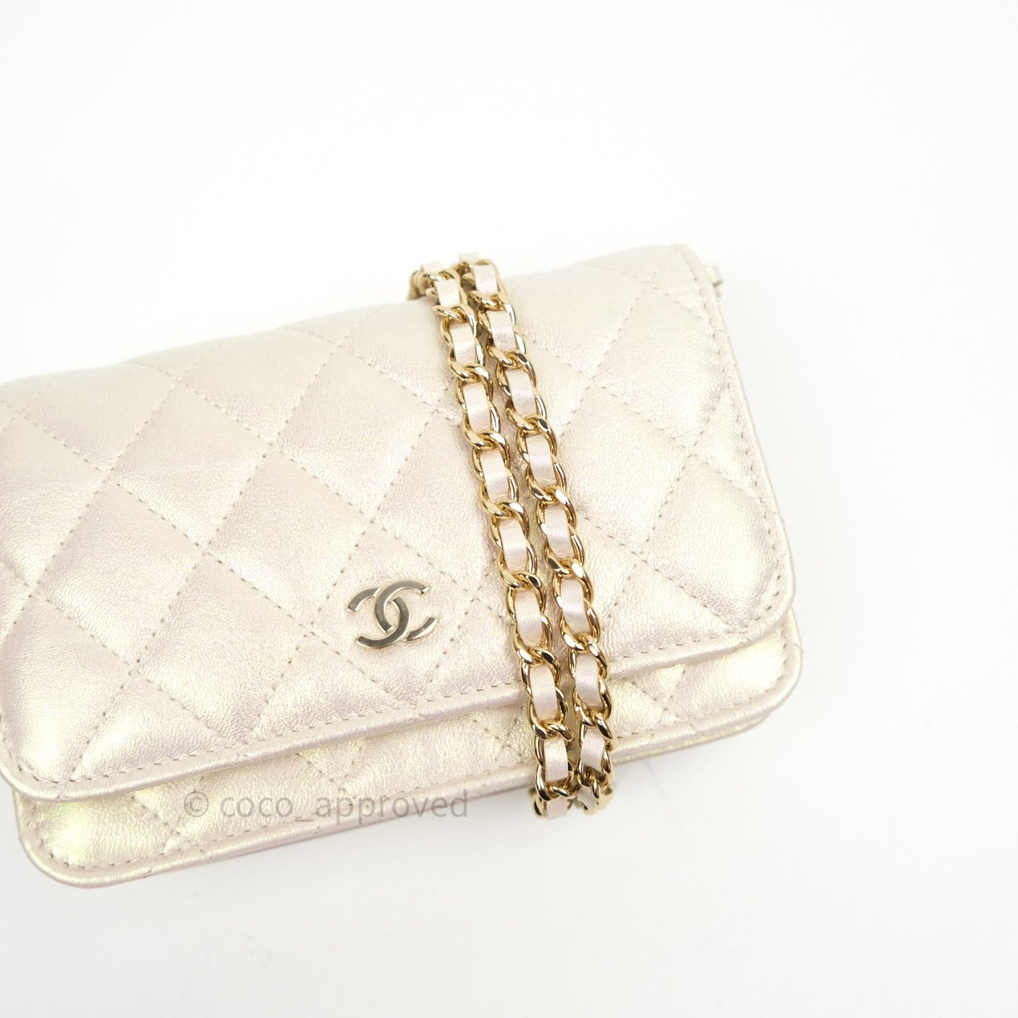 Chanel Quilted Mini Wallet on Chain WOC Iridescent Ivory Gold Hardware 20A
