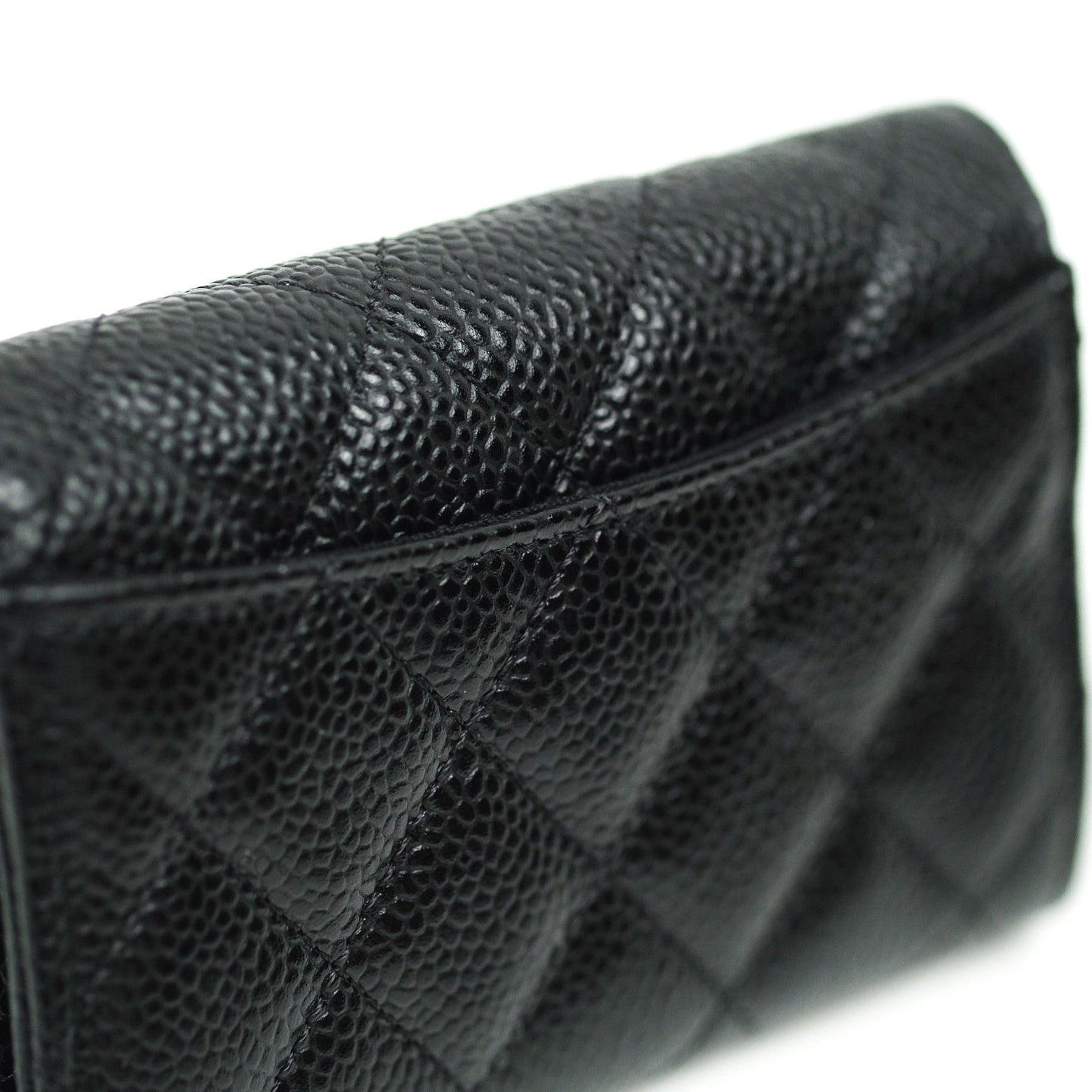 Chanel Caviar Quilted Flap Card Holder Black Gold Hardware