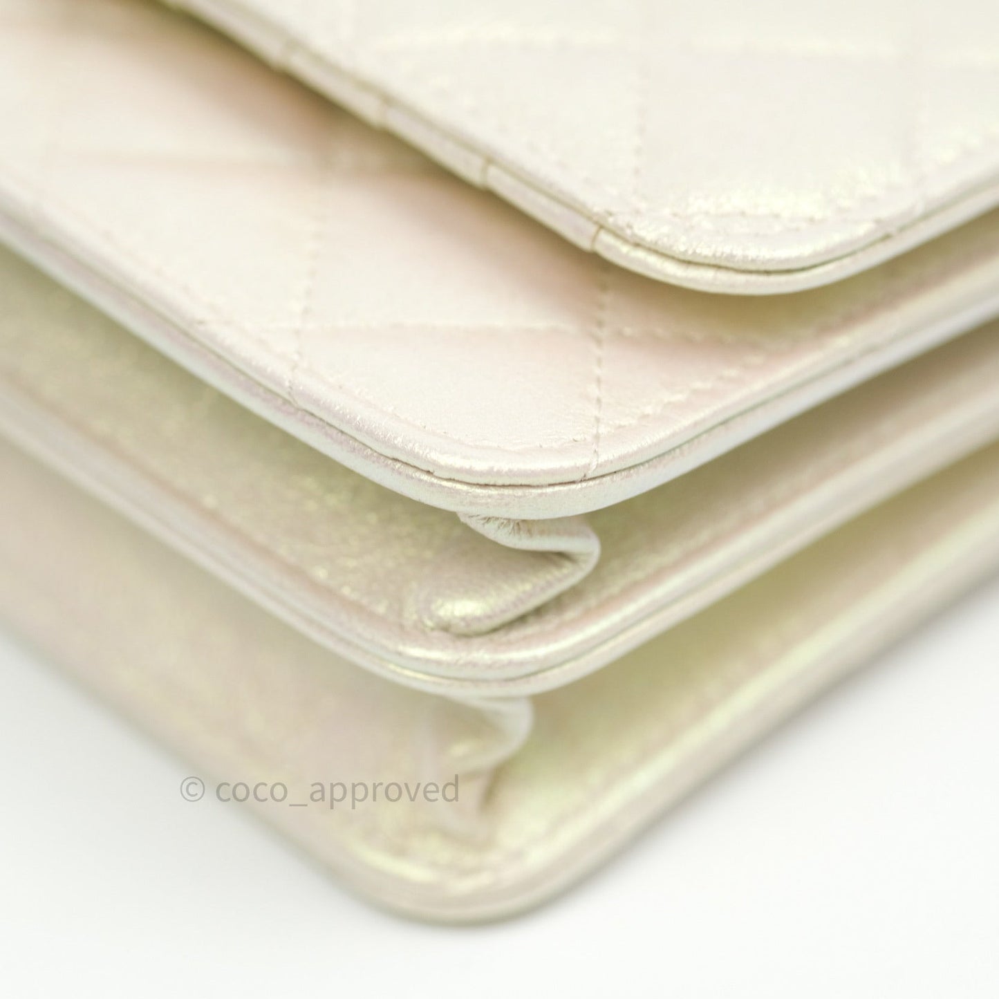 Chanel Quilted Mini Wallet on Chain WOC Iridescent Ivory Gold Hardware 20A