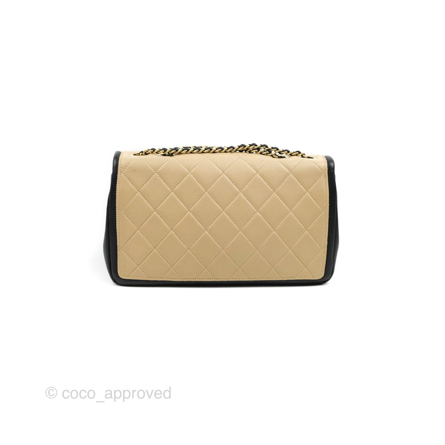 Chanel Quilted Graphic Flap Bag Black/Beige Calfskin Gold Hardware