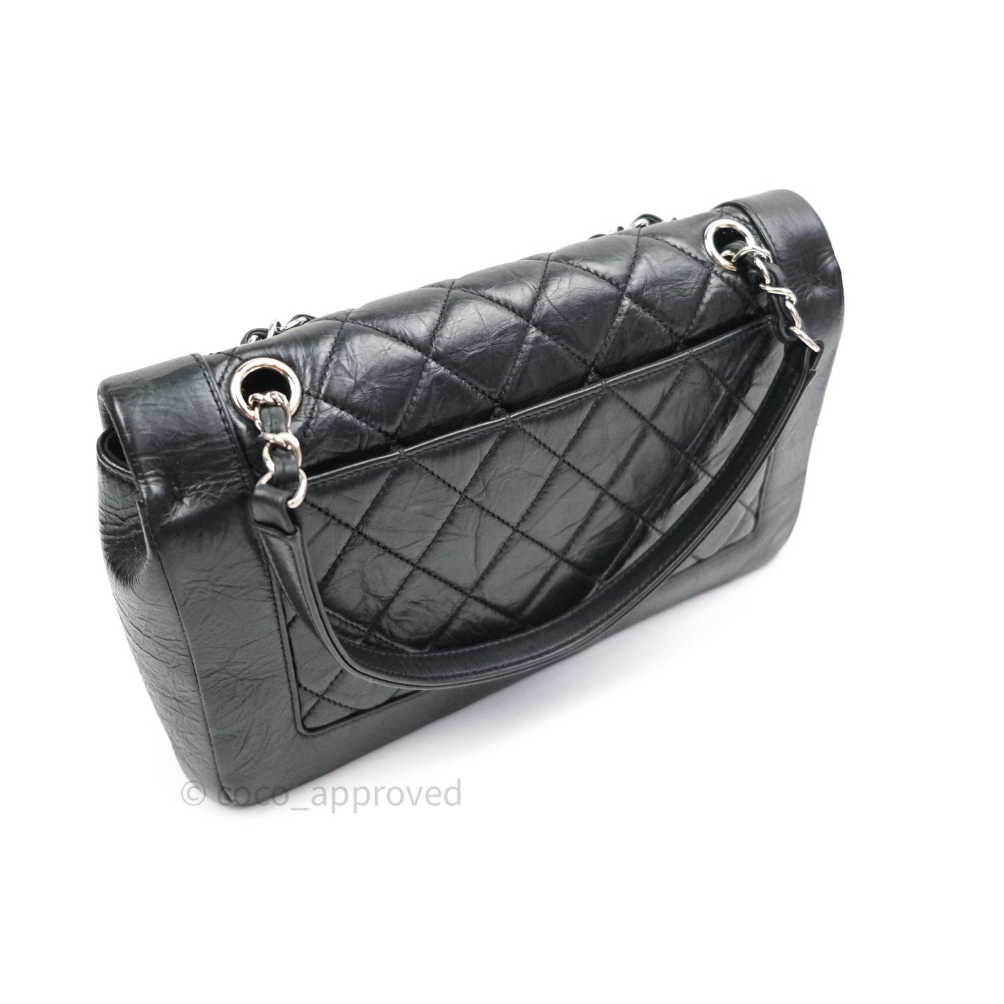 Chanel Bi Quilted Crumpled Calfskin Black Silver Hardware