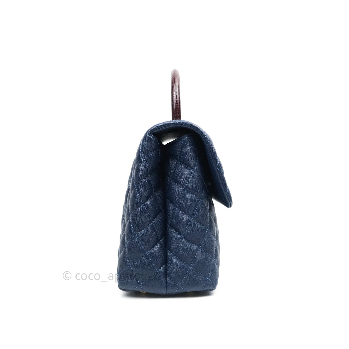 Chanel Quilted Medium Coco Handle Flap Navy Caviar Lizard Handle