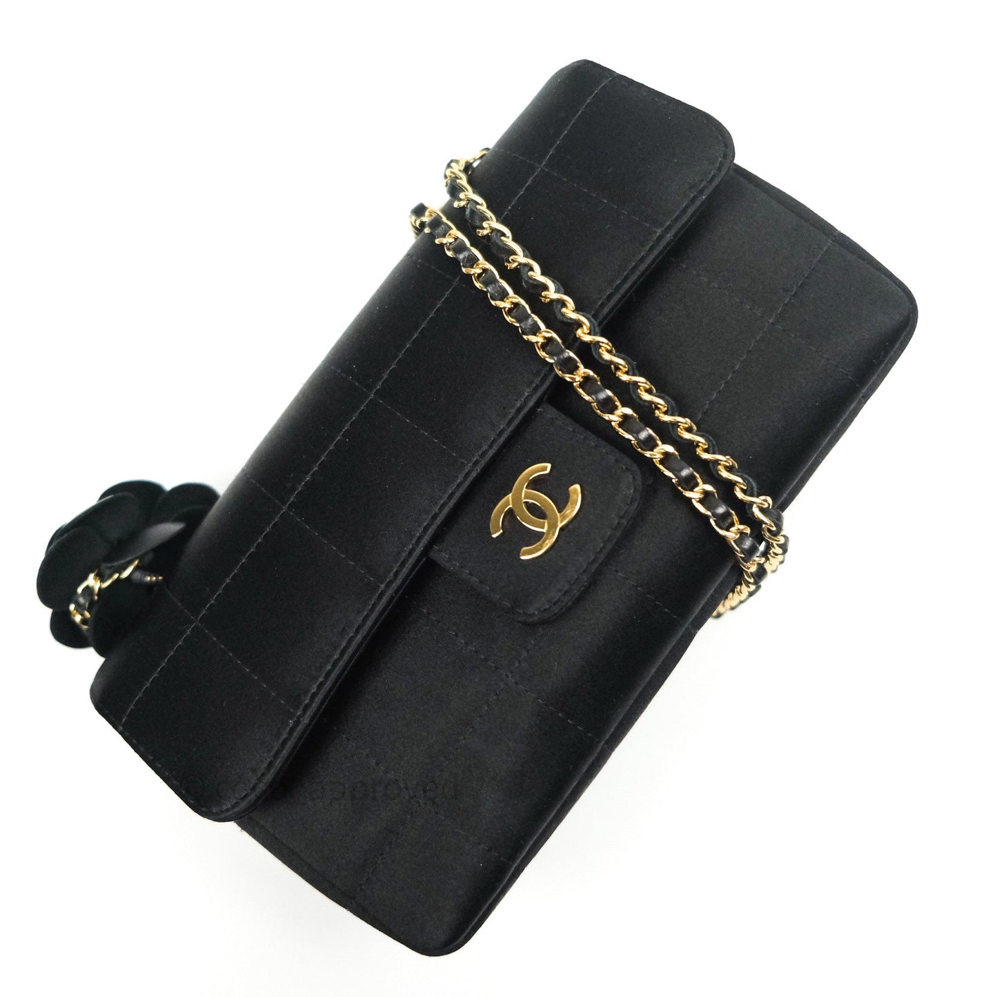 Chanel Satin Camellia Mini Flap Black Gold Hardware