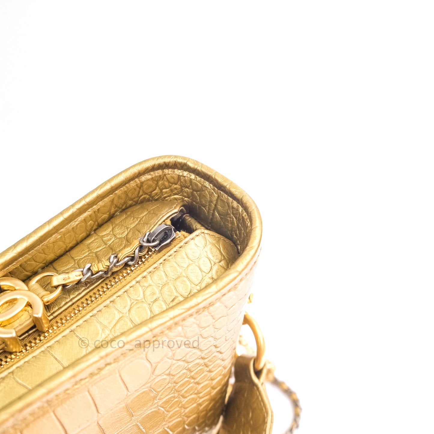 Chanel Crocodile Embossed Calfskin Medium Gabrielle Cocodile Hobo Gold