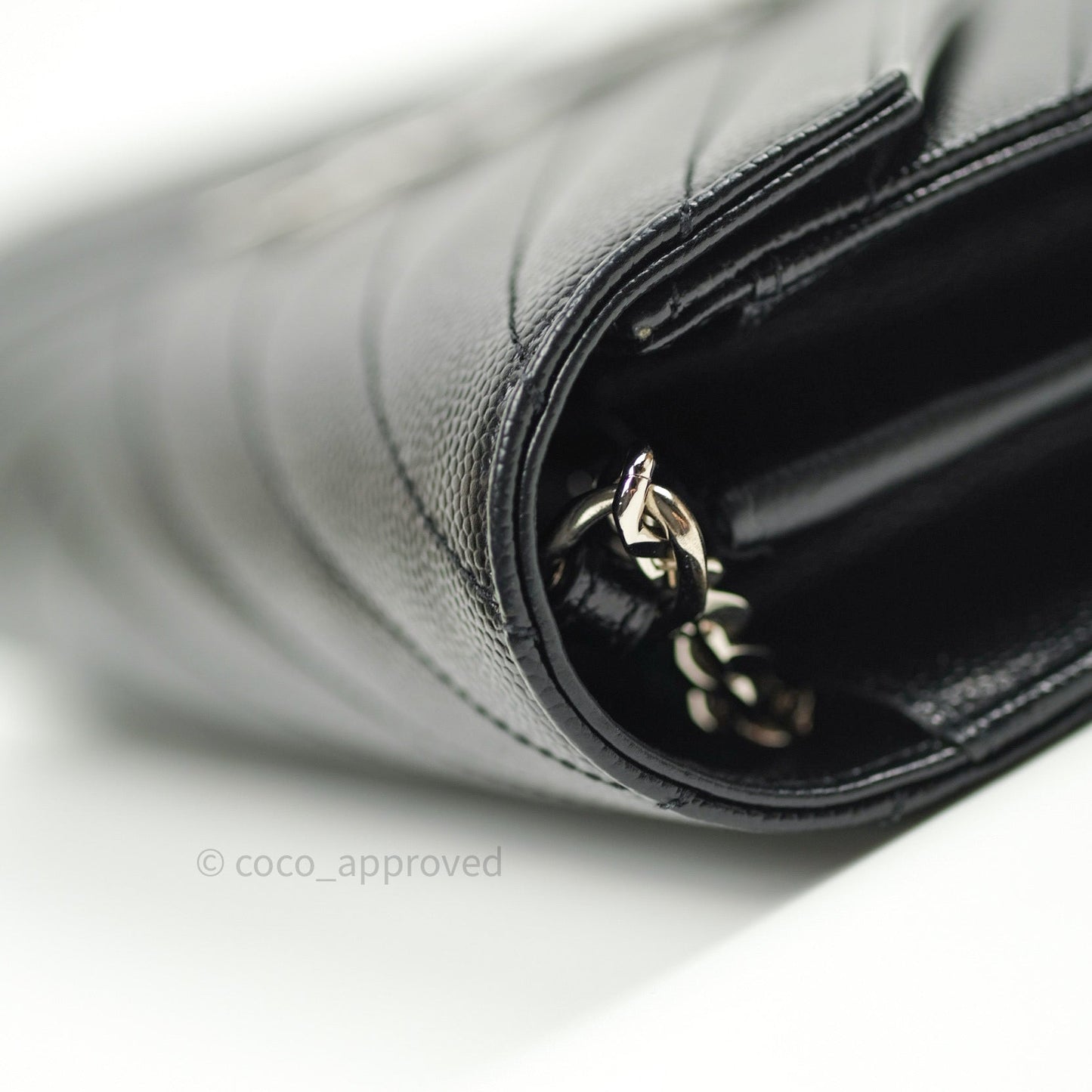 Saint Laurent Wallet on Chain Large in Black Grained Leather and Silver Hardware