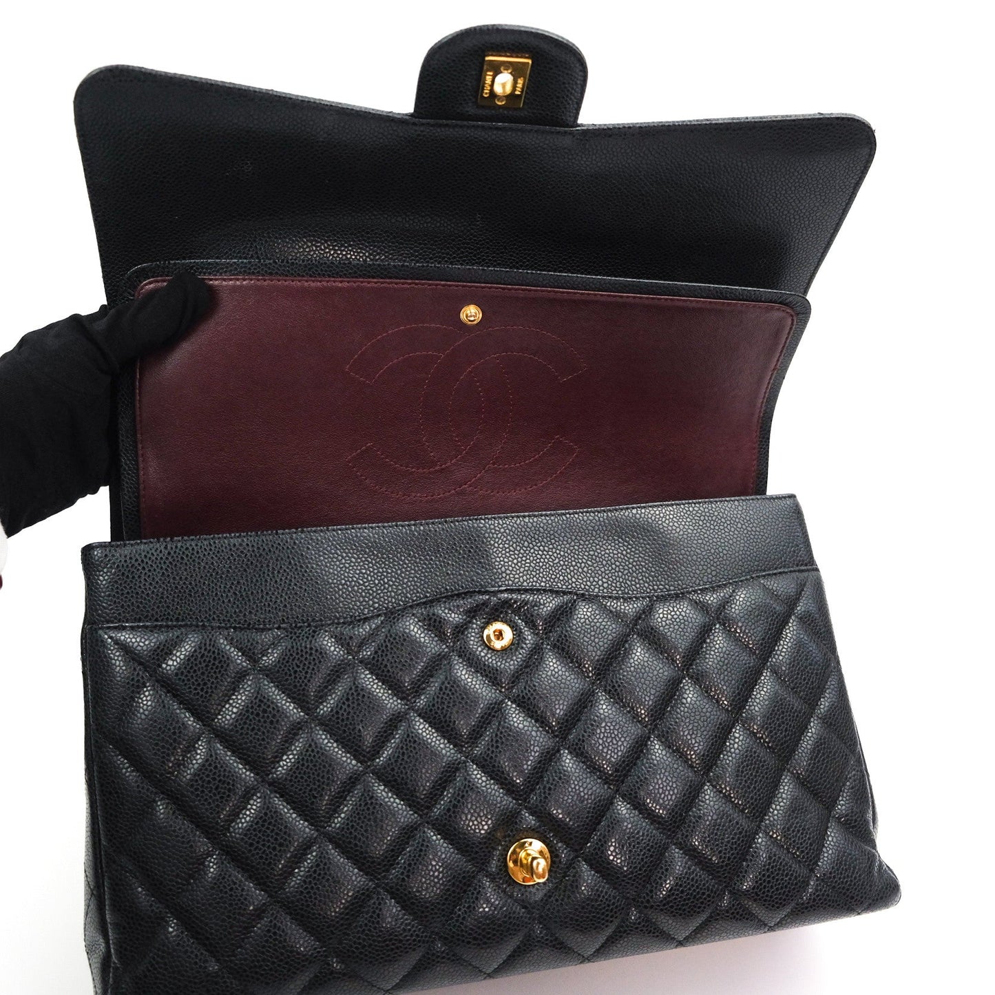 Chanel Classic Double Flap Maxi Black Caviar Gold Hardware
