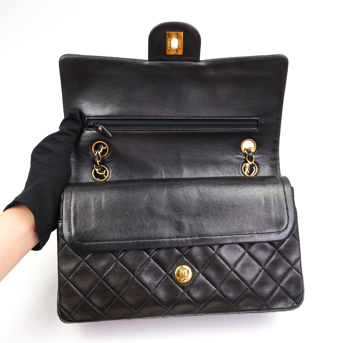 Chanel Vintage Classic Double Flap M/L Black Lambskin 24K Gold Hardware