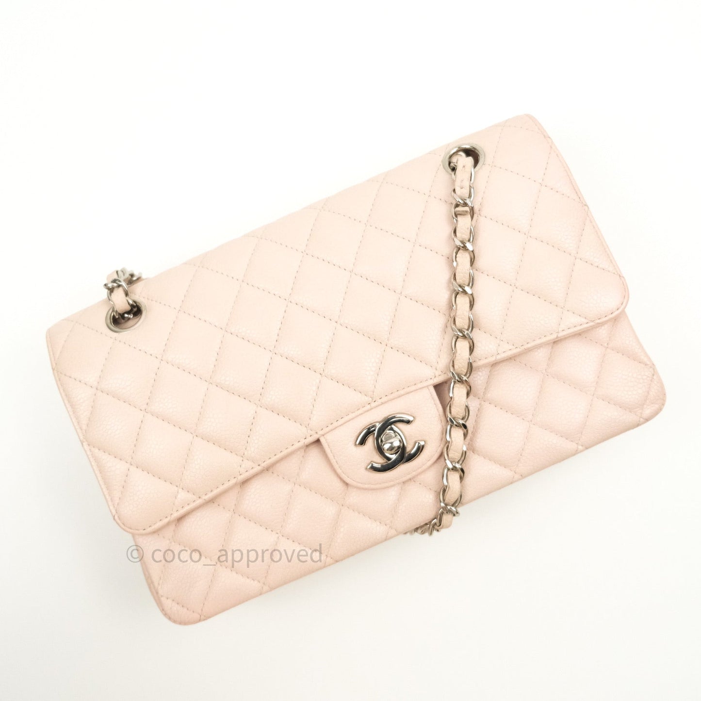 Chanel Classic M/L Medium Double Flap Sakura Pink Caviar Silver Hardware
