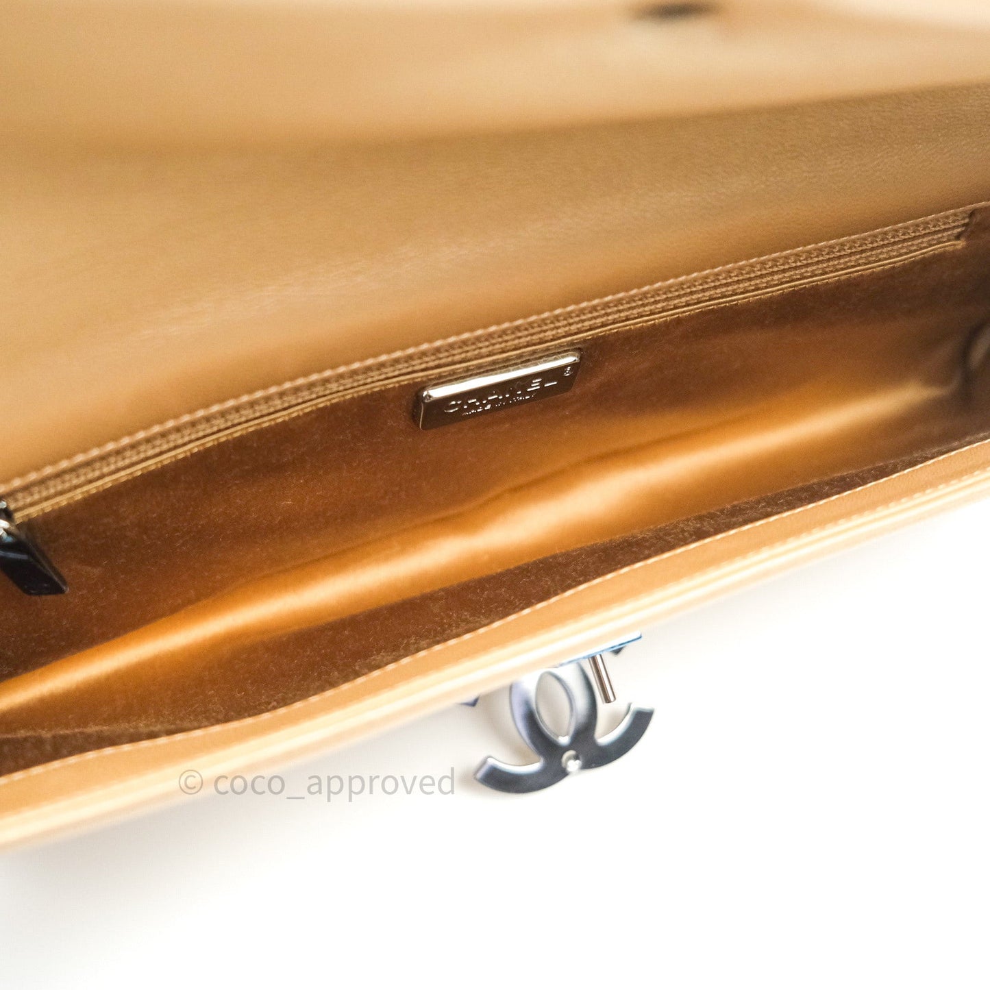Chanel Clutch Gold Calfskin Chevron Silver Hardware