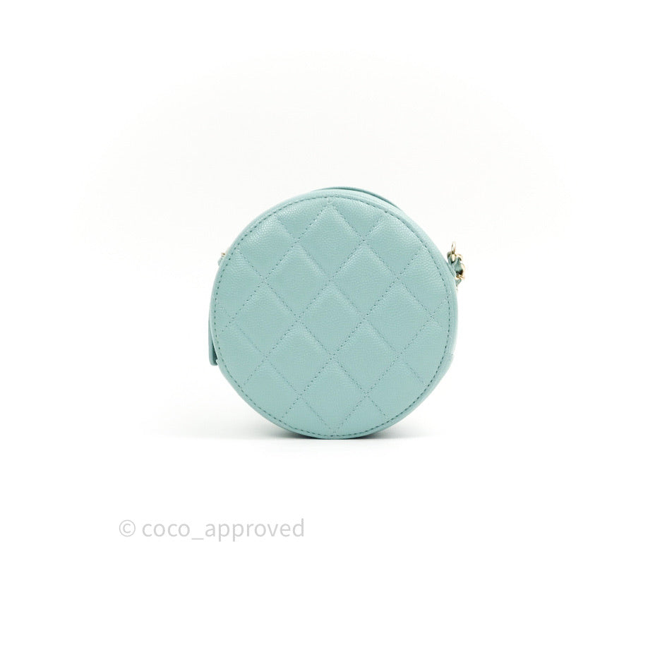 Chanel Round Circle Bag Tiffany Blue Caviar Light Gold Hardware