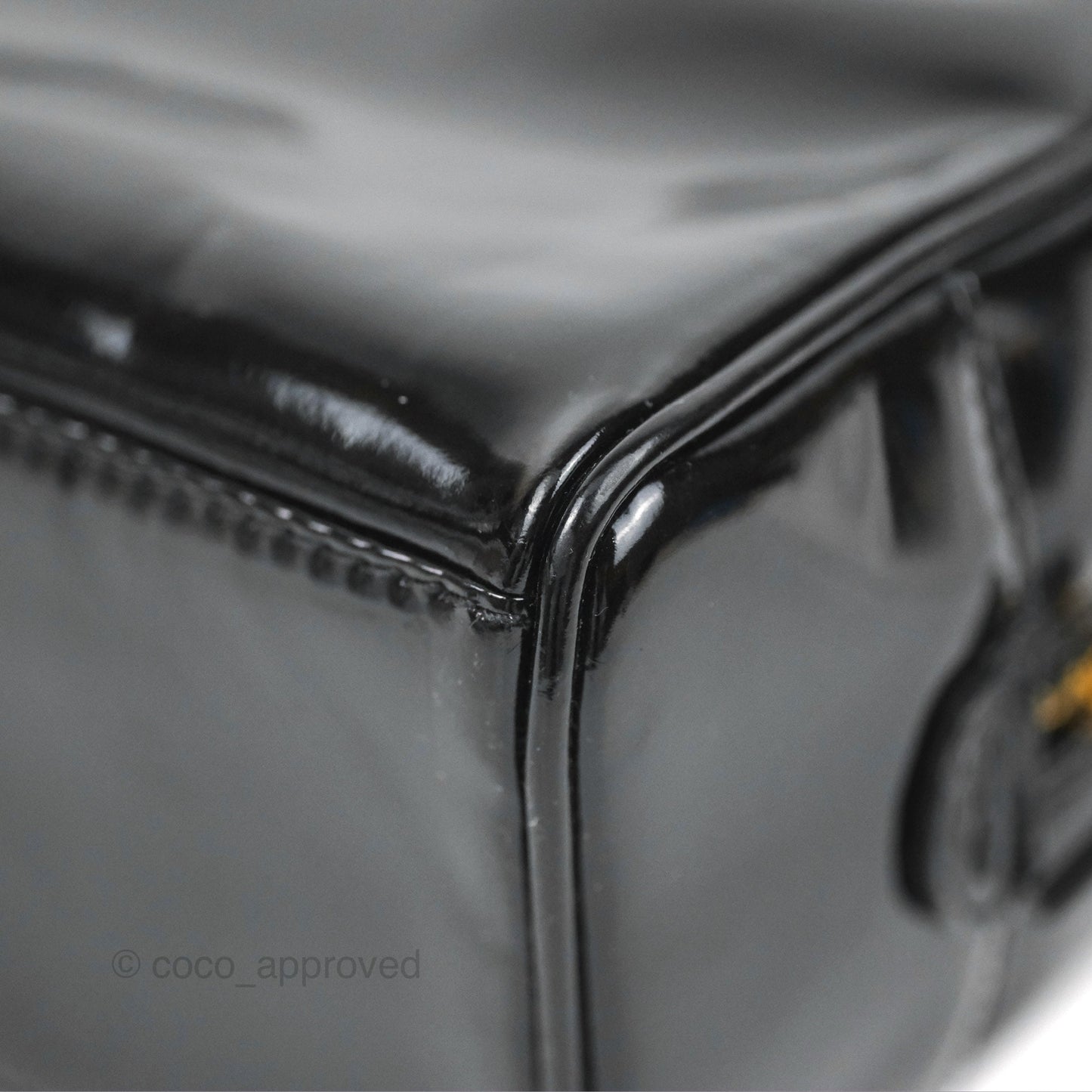Chanel Vintage Coco Black Leather Patent Make Up Pouch