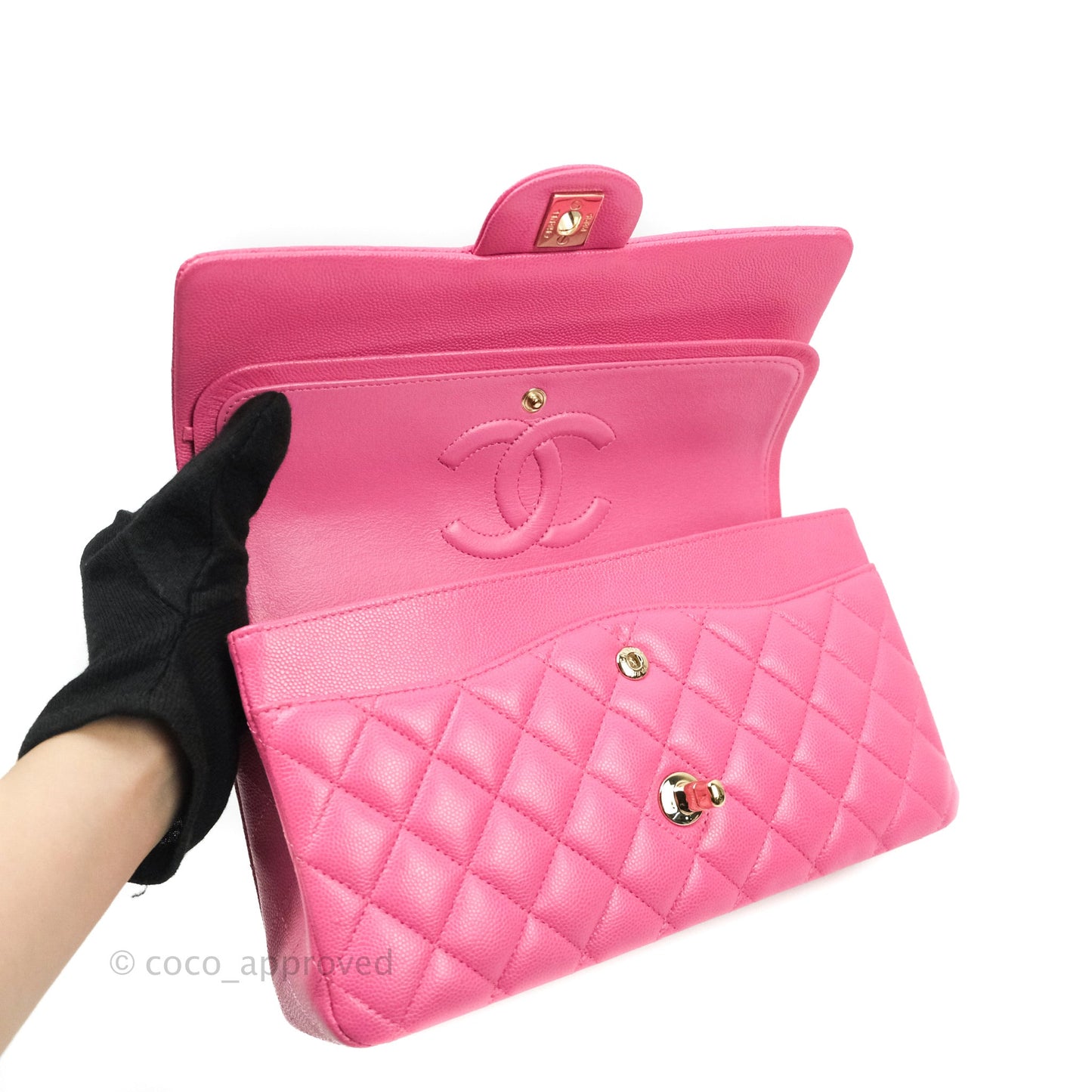 Chanel Classic M/L Medium Double Flap Bag Pink Caviar Gold Hardware 19C