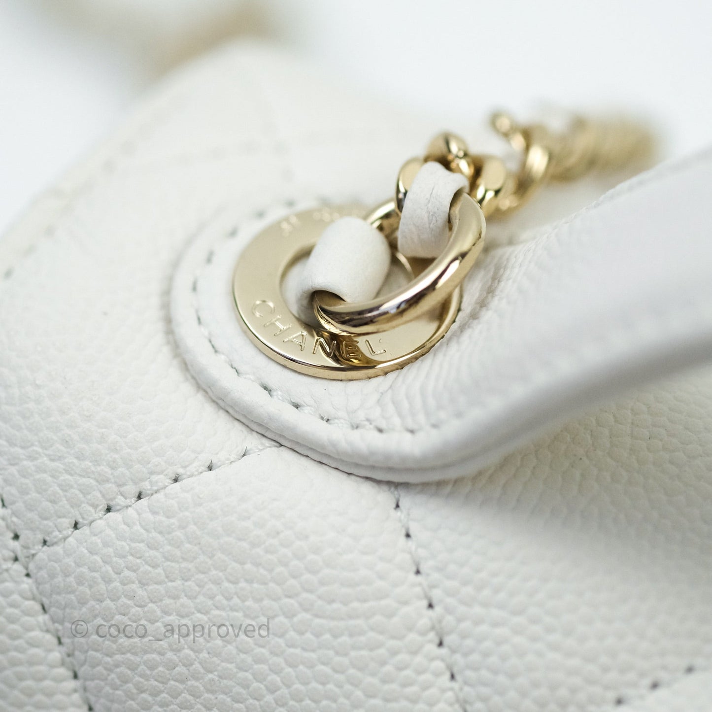 Chanel Quilted Small Business Affinity Flap White Caviar Light Gold Hardware