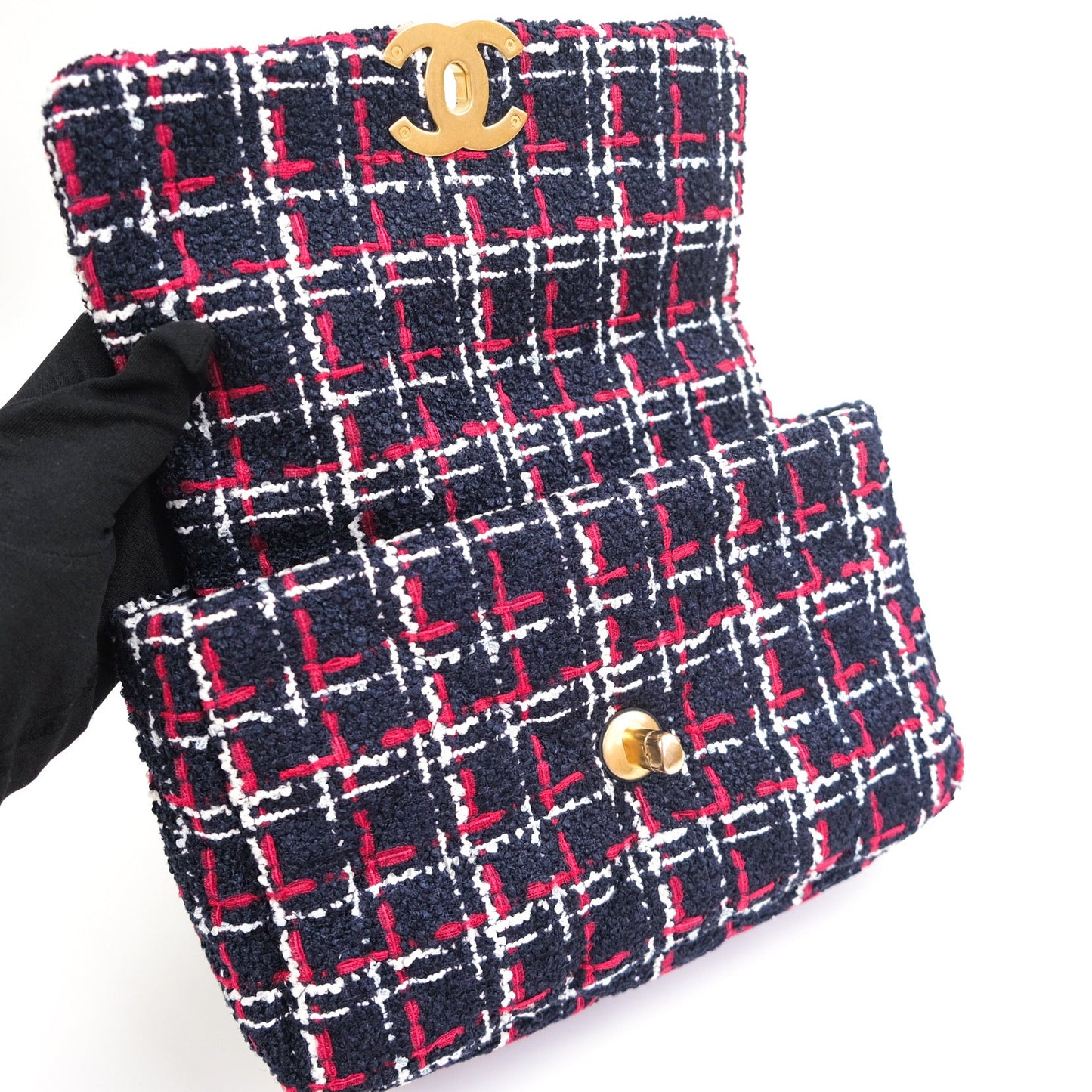 Chanel 19 Small Tweed Red Navy Mixed Hardware