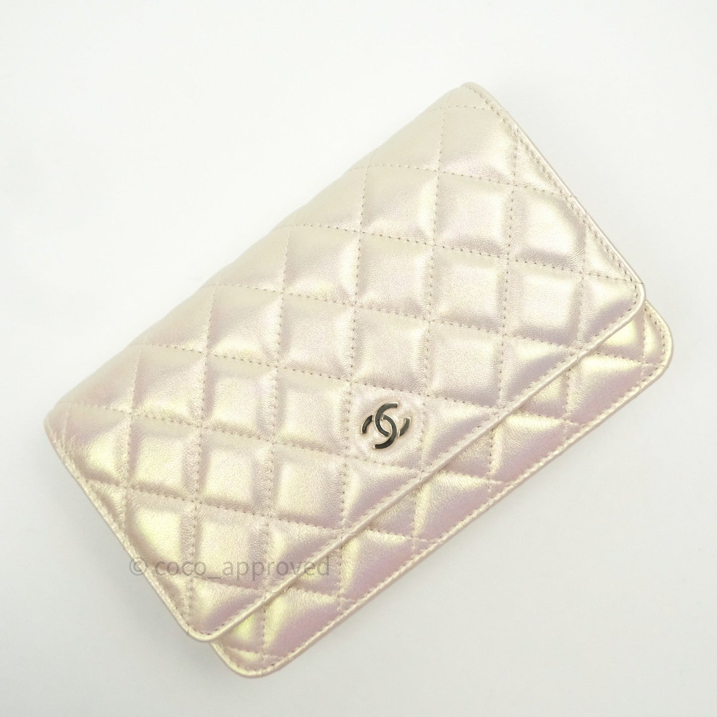 Chanel Quilted Wallet on Chain WOC Iridescent Ivory Gold Hardware 20A