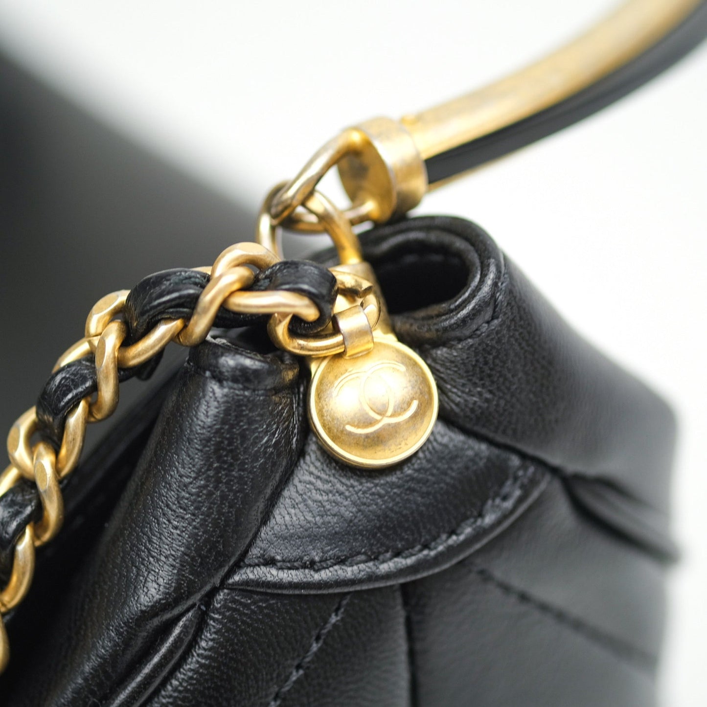 Chanel Chic Bucket Bag Black Lambskin Chevron Quilted With Handle