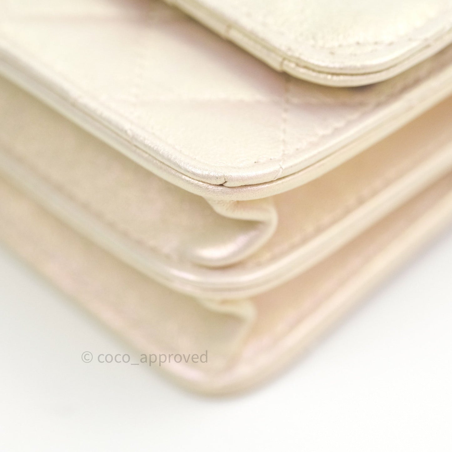 Chanel Quilted Mini Wallet on Chain WOC Iridescent Ivory Gold Hardware 20A