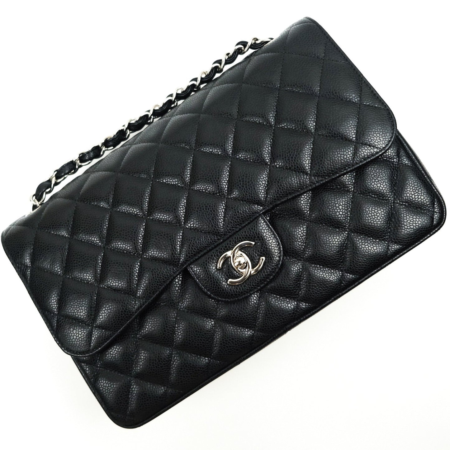 Chanel Classic Jumbo Double Flap Black Quilted Caviar Silver Hardware⁣⁣