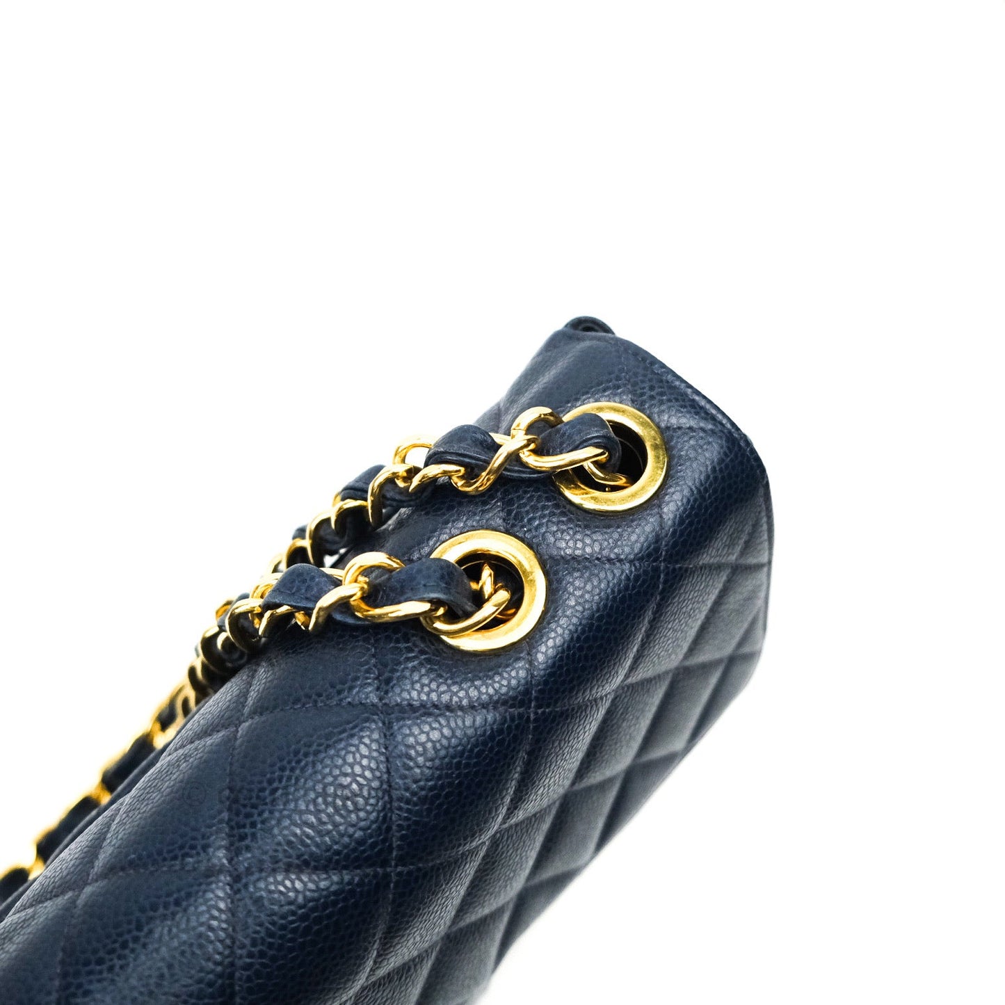 Chanel Vintage XL Jumbo Single Flap Navy Caviar 24K Gold Hardware