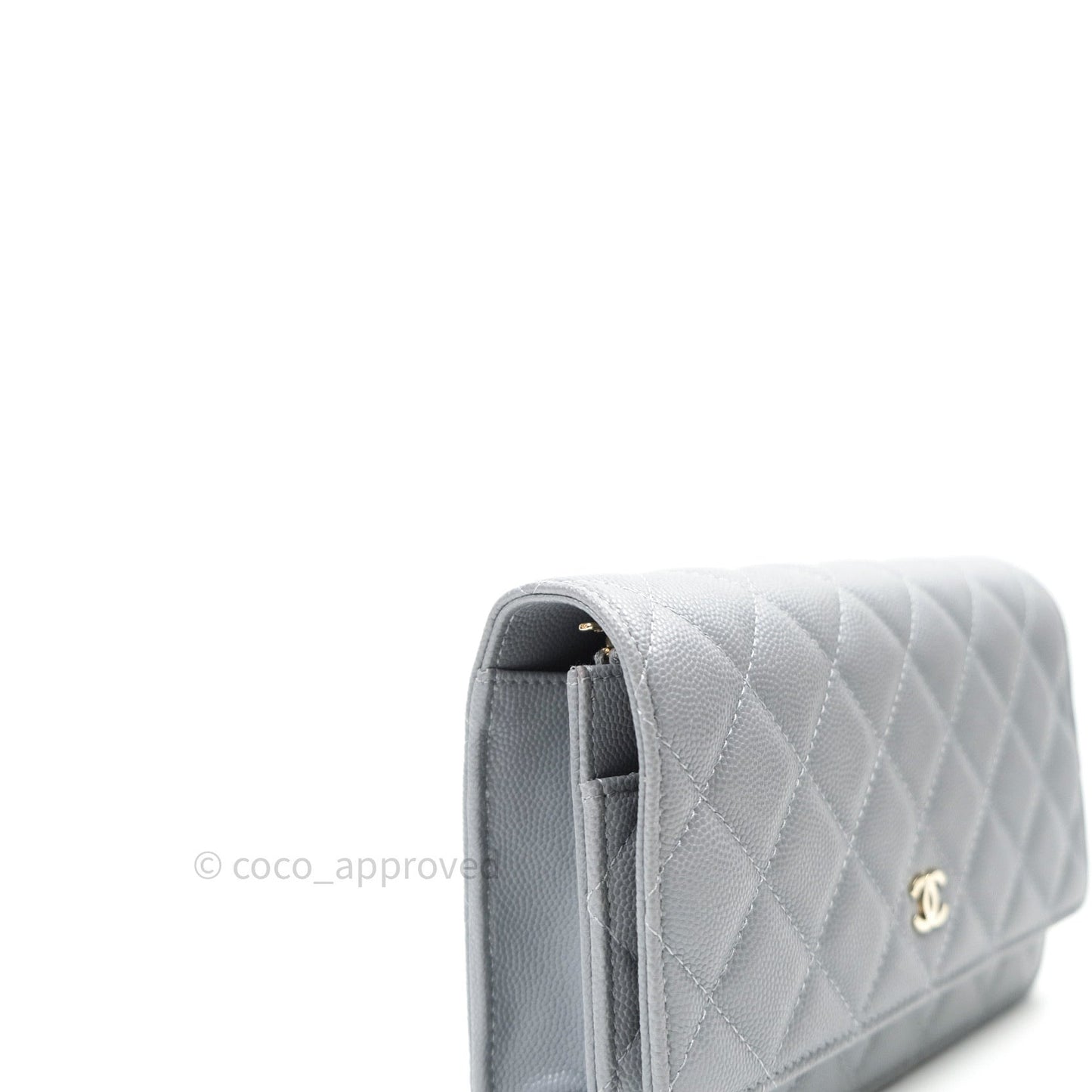 Chanel Caviar Quilted Wallet on Chain WOC Grey Light Gold Hardware 20C