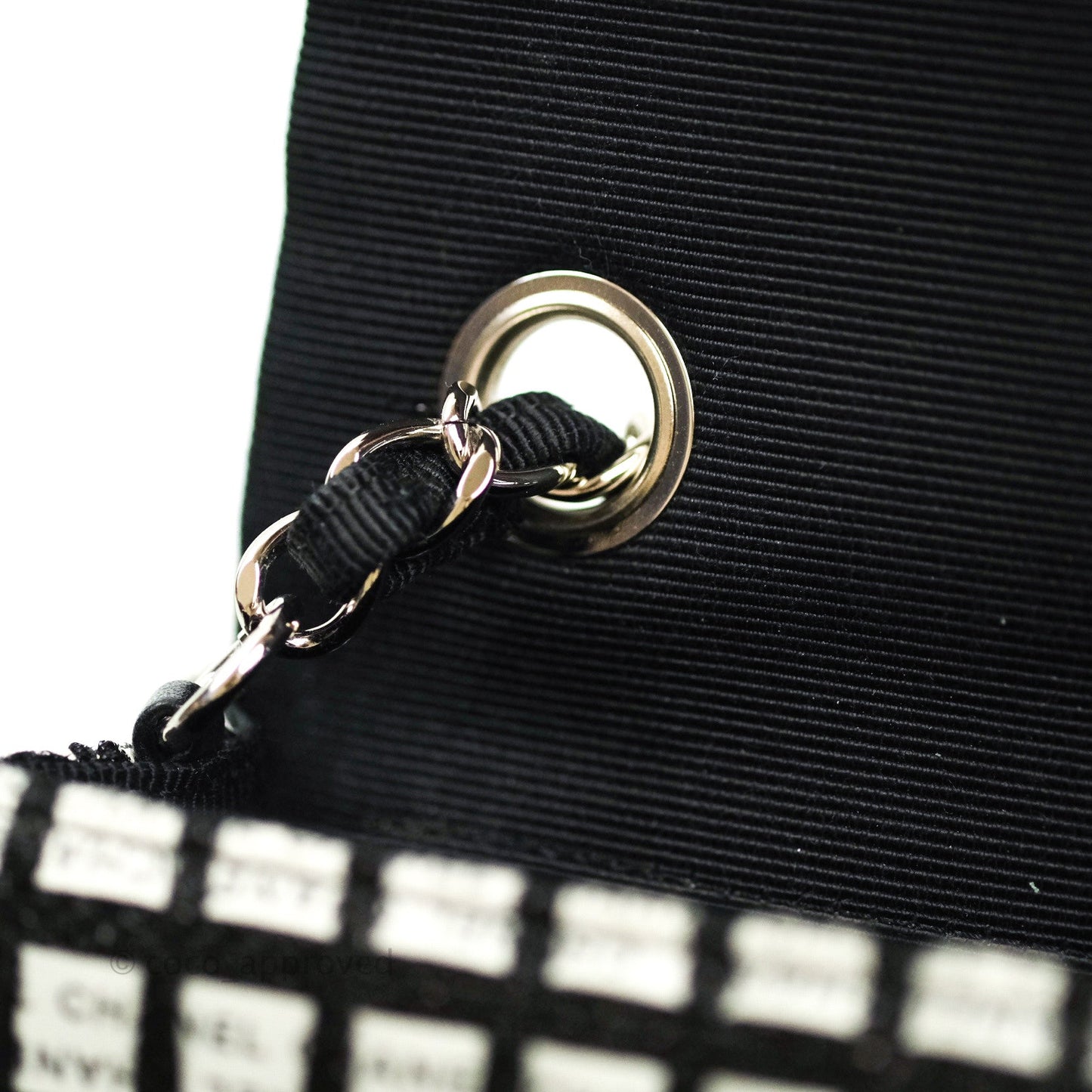 Chanel Quilted Mini Rectangular Black White Logo Silver Hardware