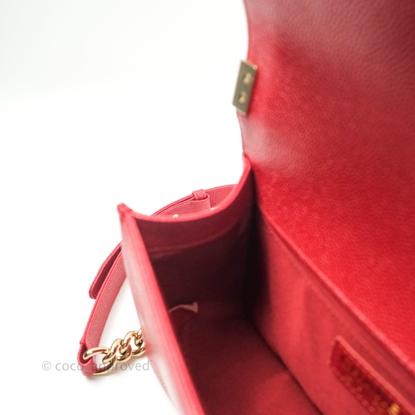 Chanel Boy Quilted Medium Red Caviar Gold Hardware