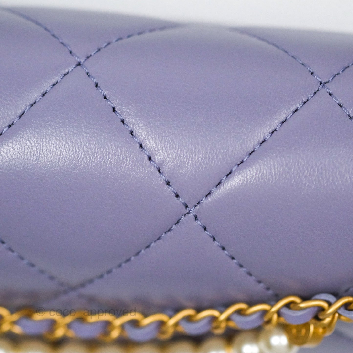 Chanel Crystal Pearl Chain Mini Flap Bag Purple Lambskin Aged Gold Hardware