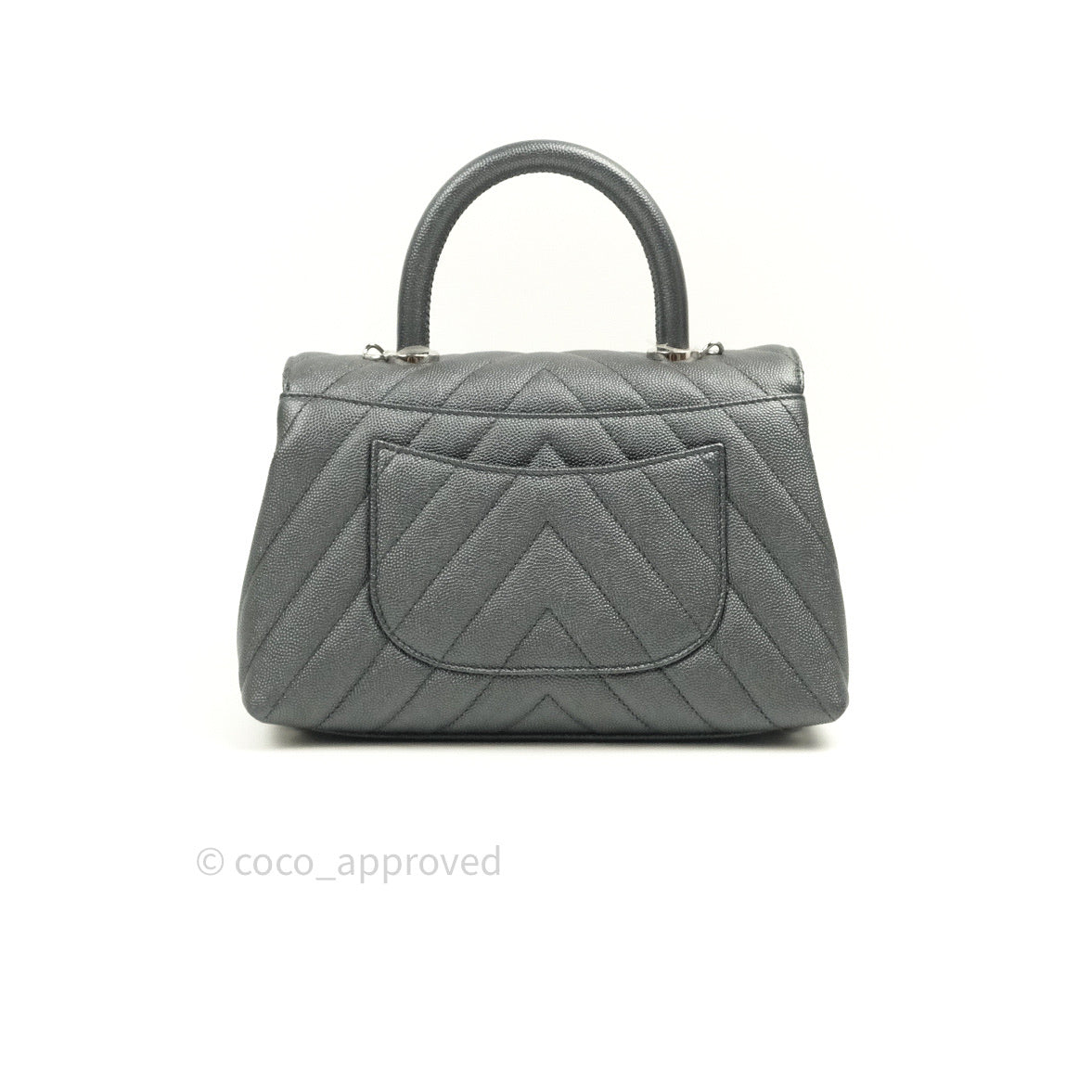 Chanel Coco Handle Chevron Mini Dark Grey Caviar Quilted Dark Silver Hardware