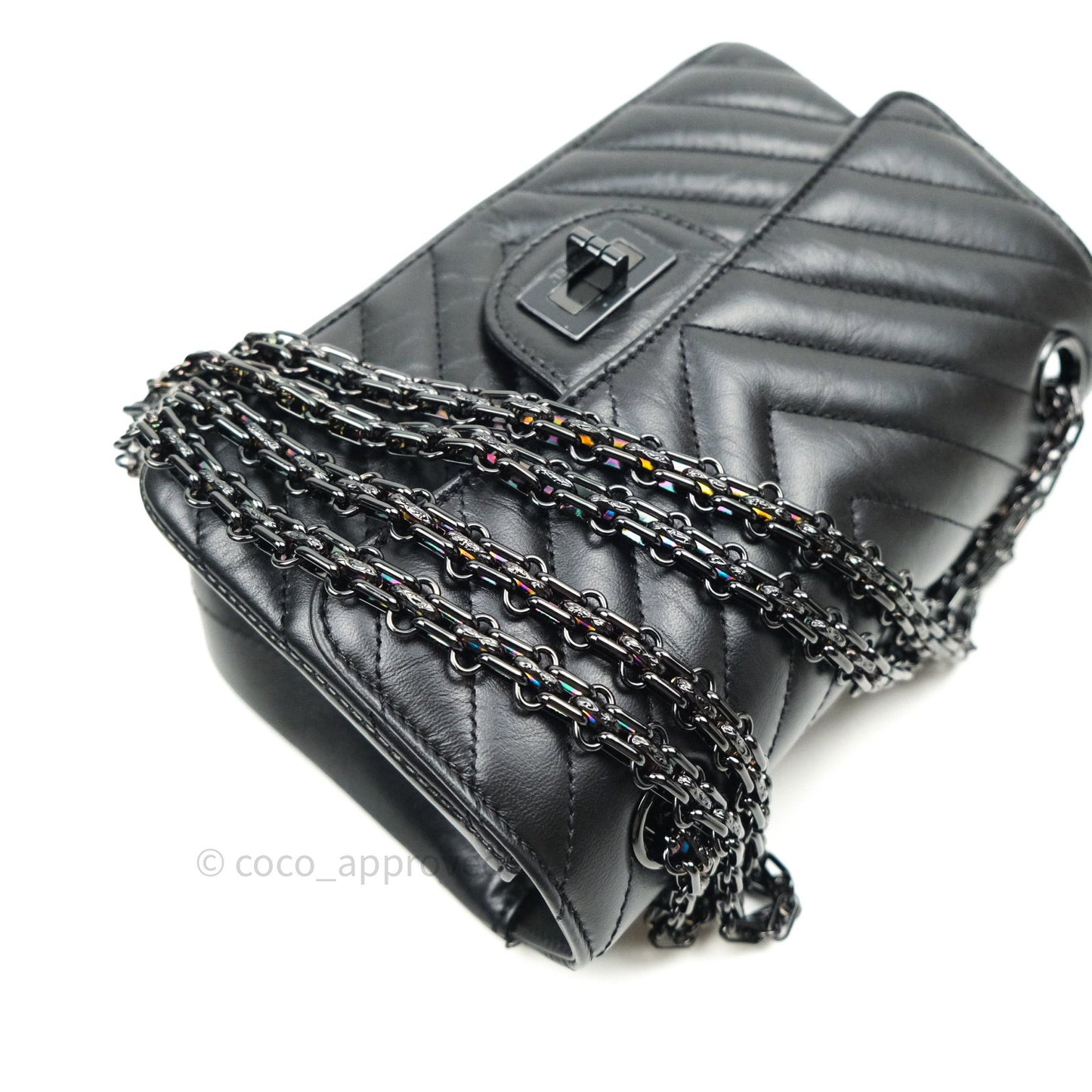 Chanel Mini Reissue 224 So Black Chevron Calfskin Black Hardware