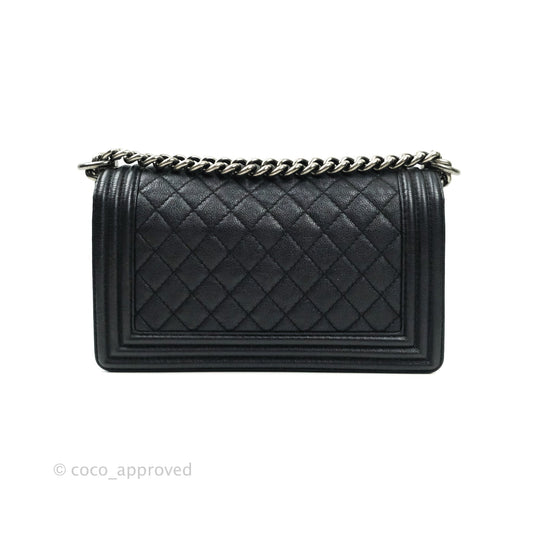 Chanel Boy Quilted Medium Black Grained Calfskin Ruthenium Hardware