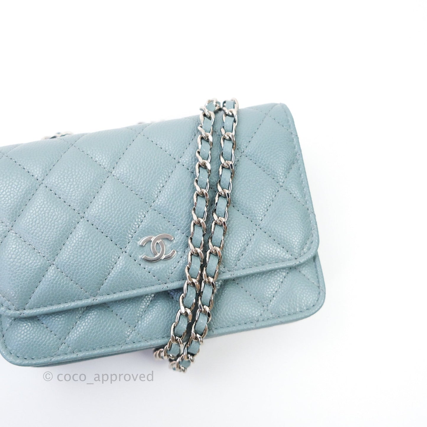 Chanel Quilted Mini Wallet on Chain WOC Blue Grey Caviar Silver Hardware 20B