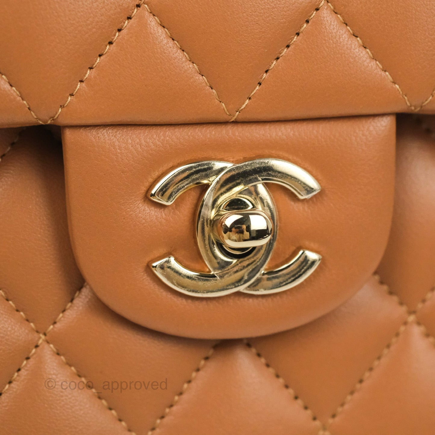Chanel Small Classic Quilted Flap Dark Beige Caramel Lambskin Gold Hardware