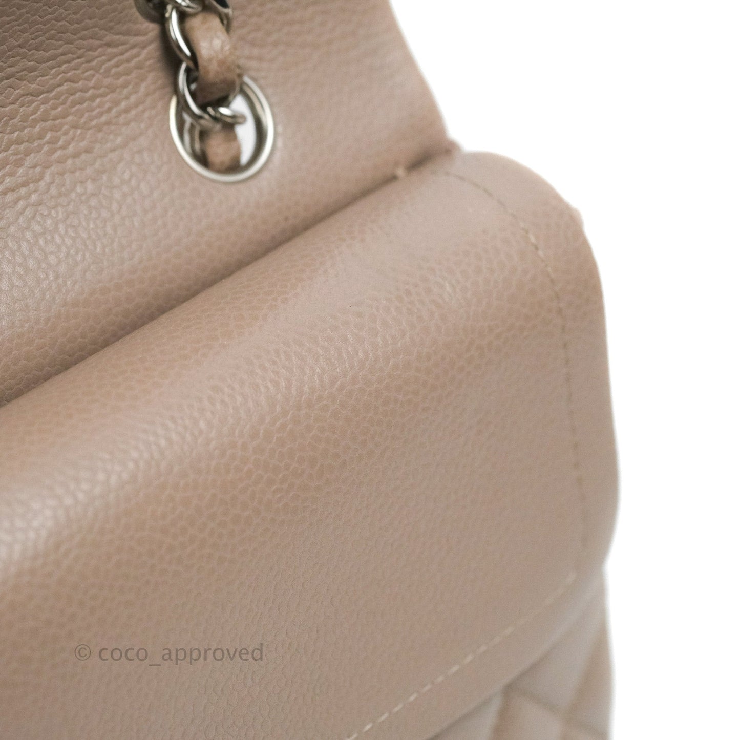 Chanel Classic M/L Medium Flap Quilted Taupe Grey Caviar Silver Hardware