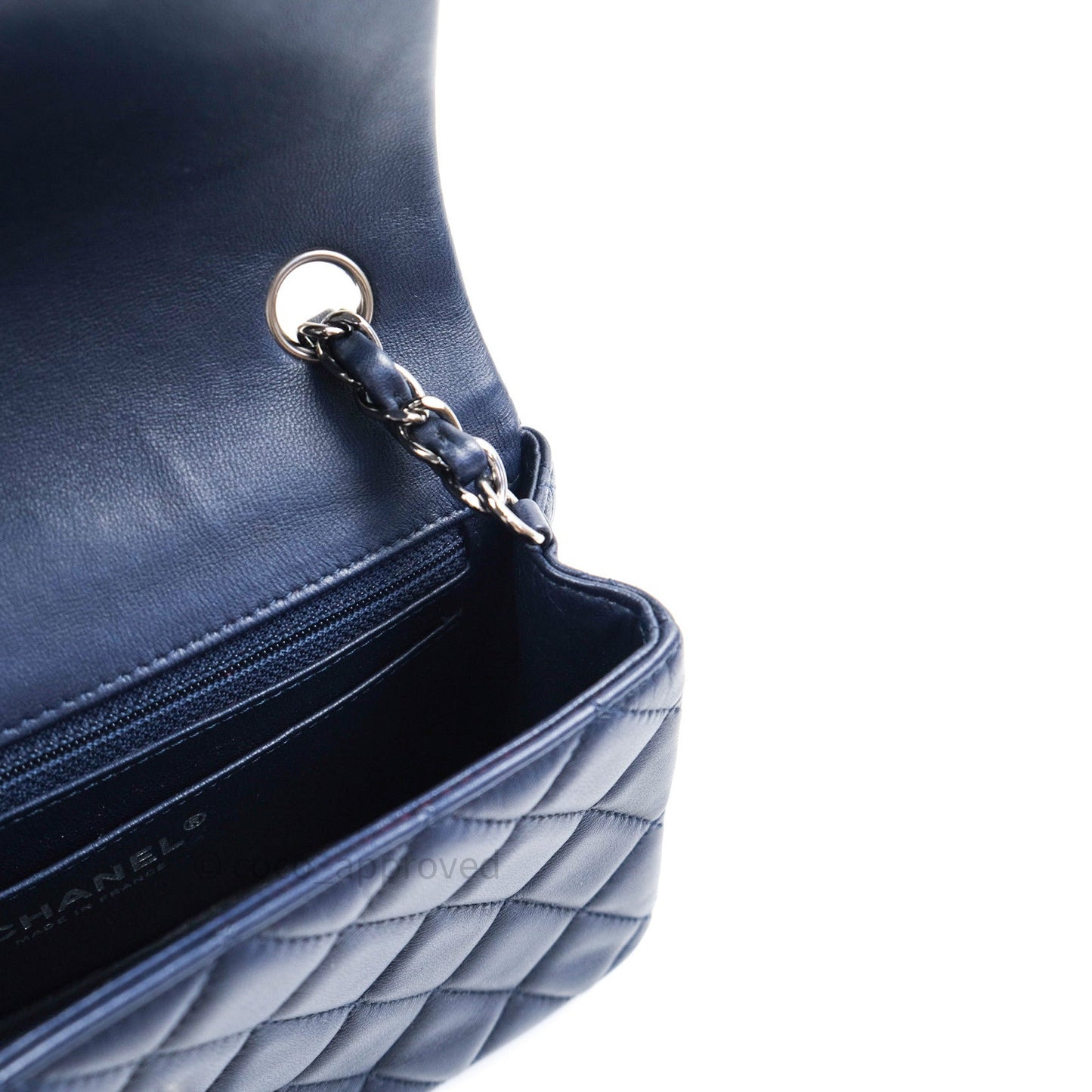 Chanel Lambskin Quilted Mini Rectangular Flap Navy Dark Silver Hardware