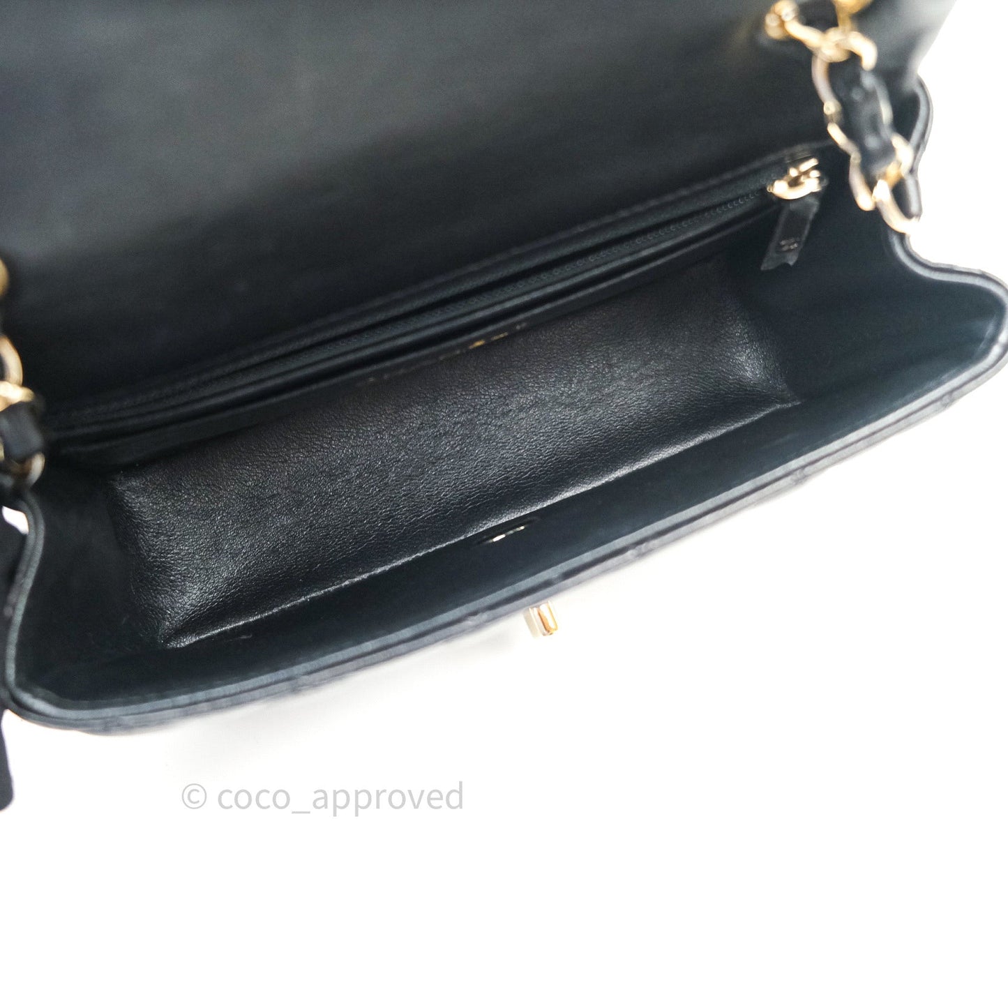Chanel Quilted Mini Rectangular Black Lambskin Gold Hardware