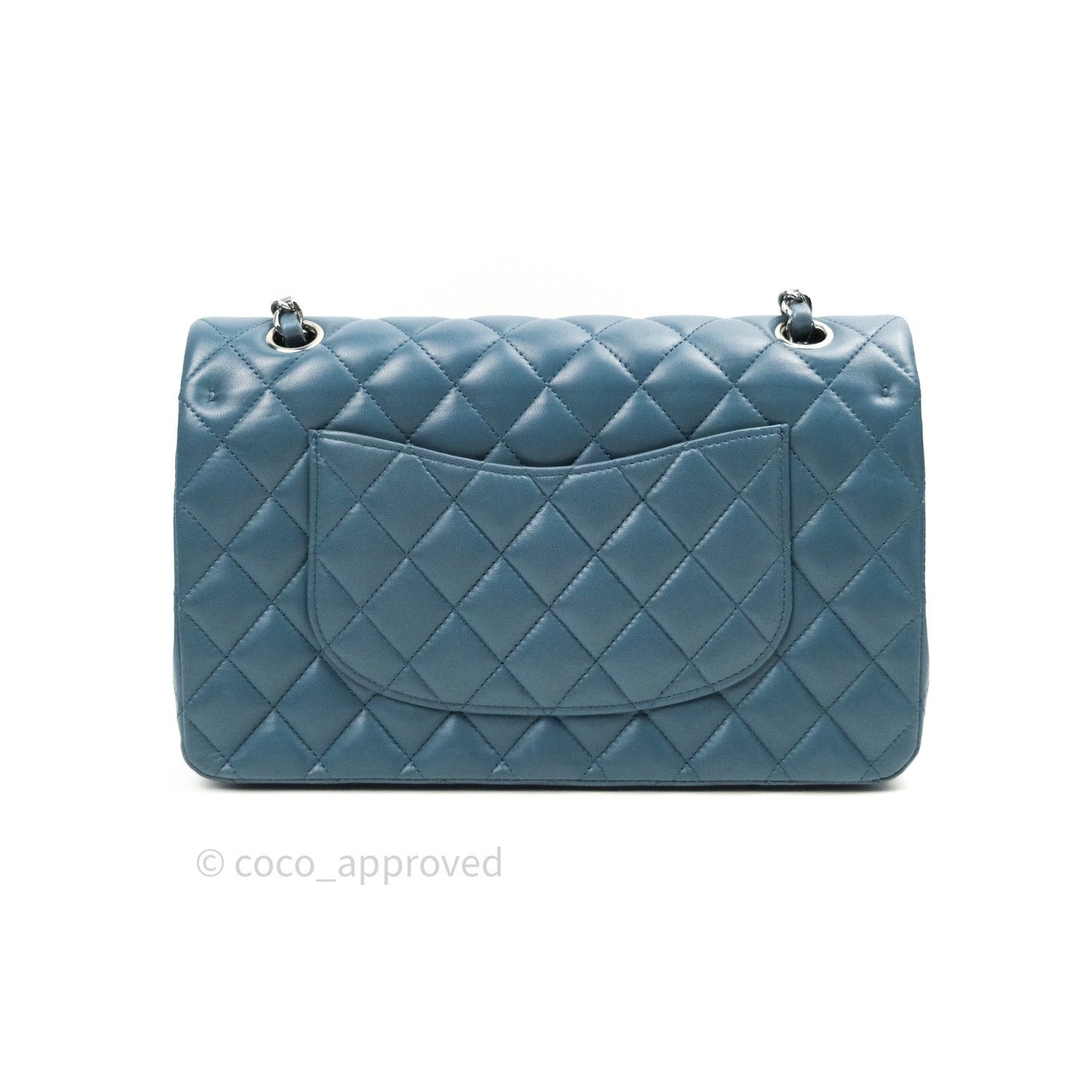 Chanel Classic M/L Lambskin Medium Double Flap Teal Blue Silver Hardware