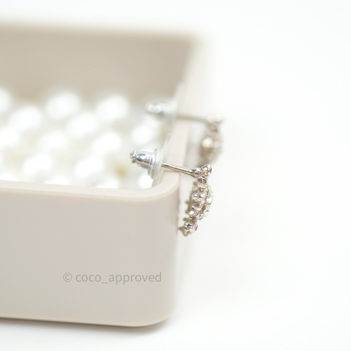 Chanel Crystal Snowflake CC Earrings Silver
