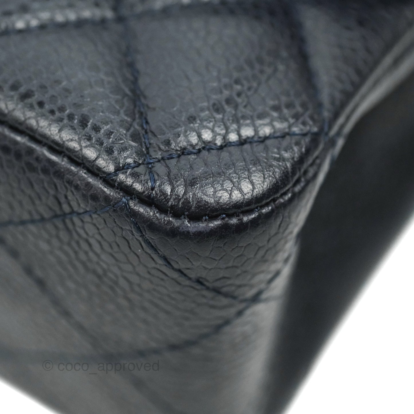 Chanel Quilted M/L Medium Double Flap Very Dark Navy Caviar Silver Hardware