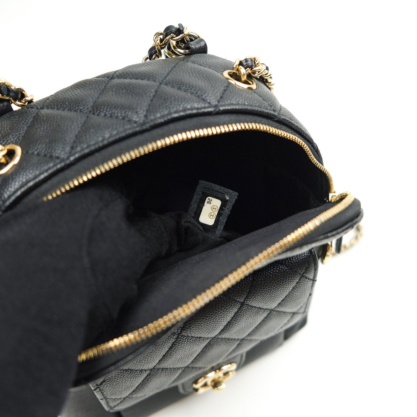 Chanel Quilted Small CC Day Backpack Black Caviar Light Gold Hardware