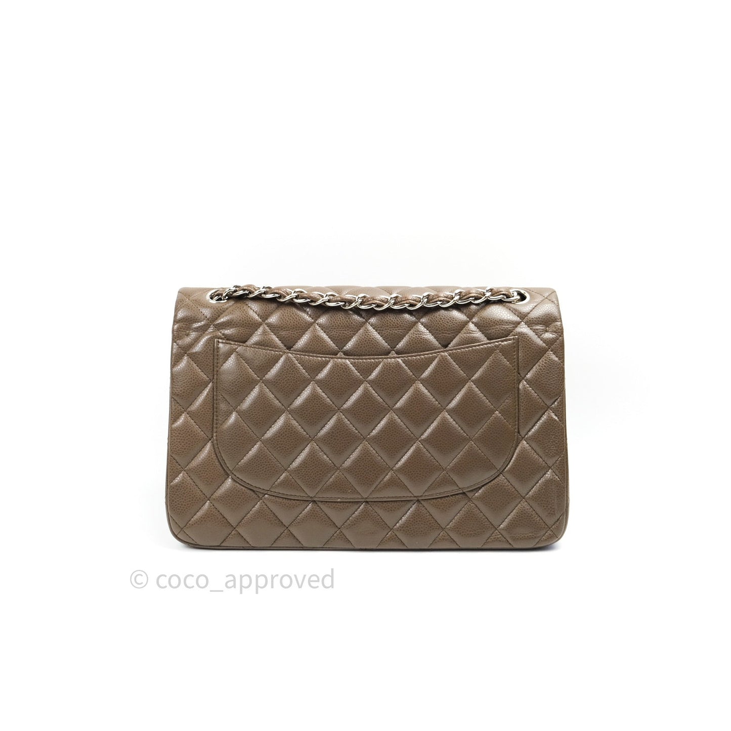 Chanel Classic Double Flap Quilted Jumbo Double Flap Khaki Caviar Silver Hardware
