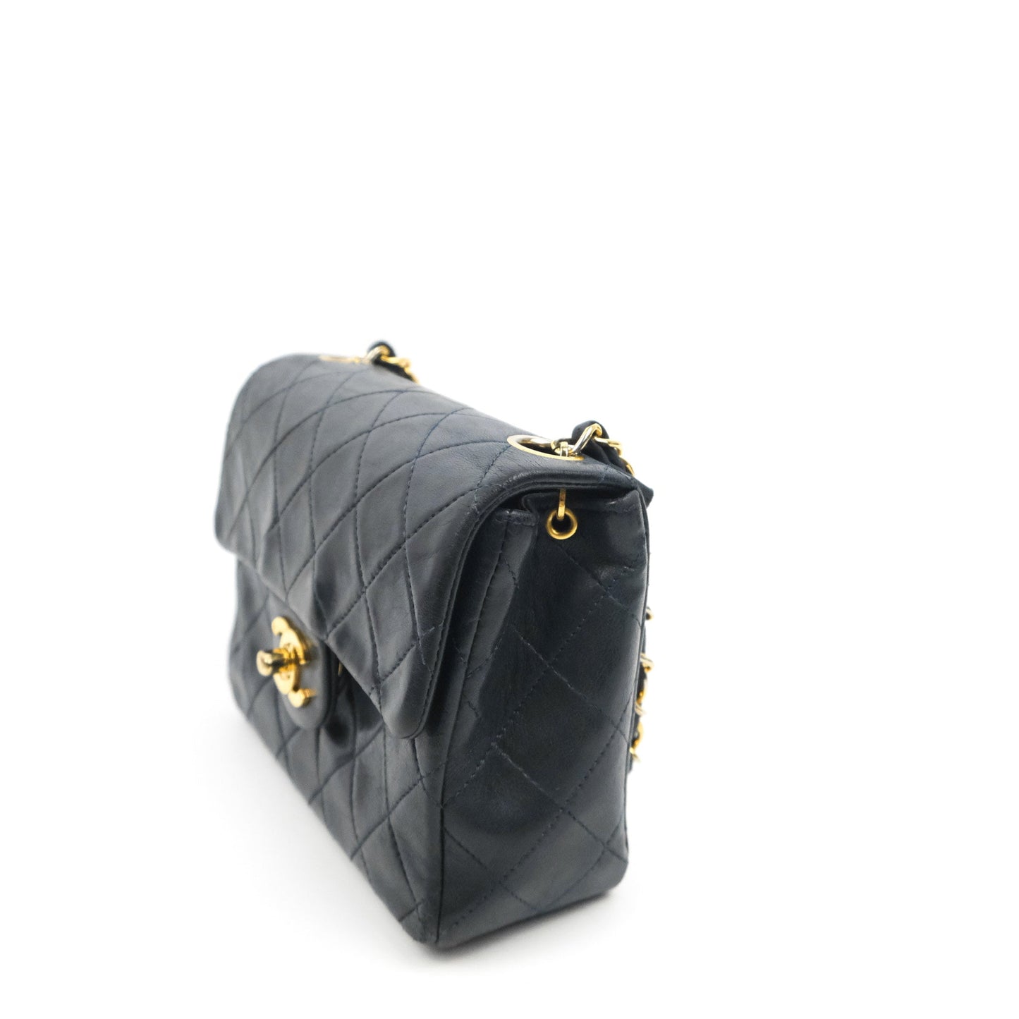 Chanel Vintage Mini Square Navy Lambskin 24K Gold Hardware