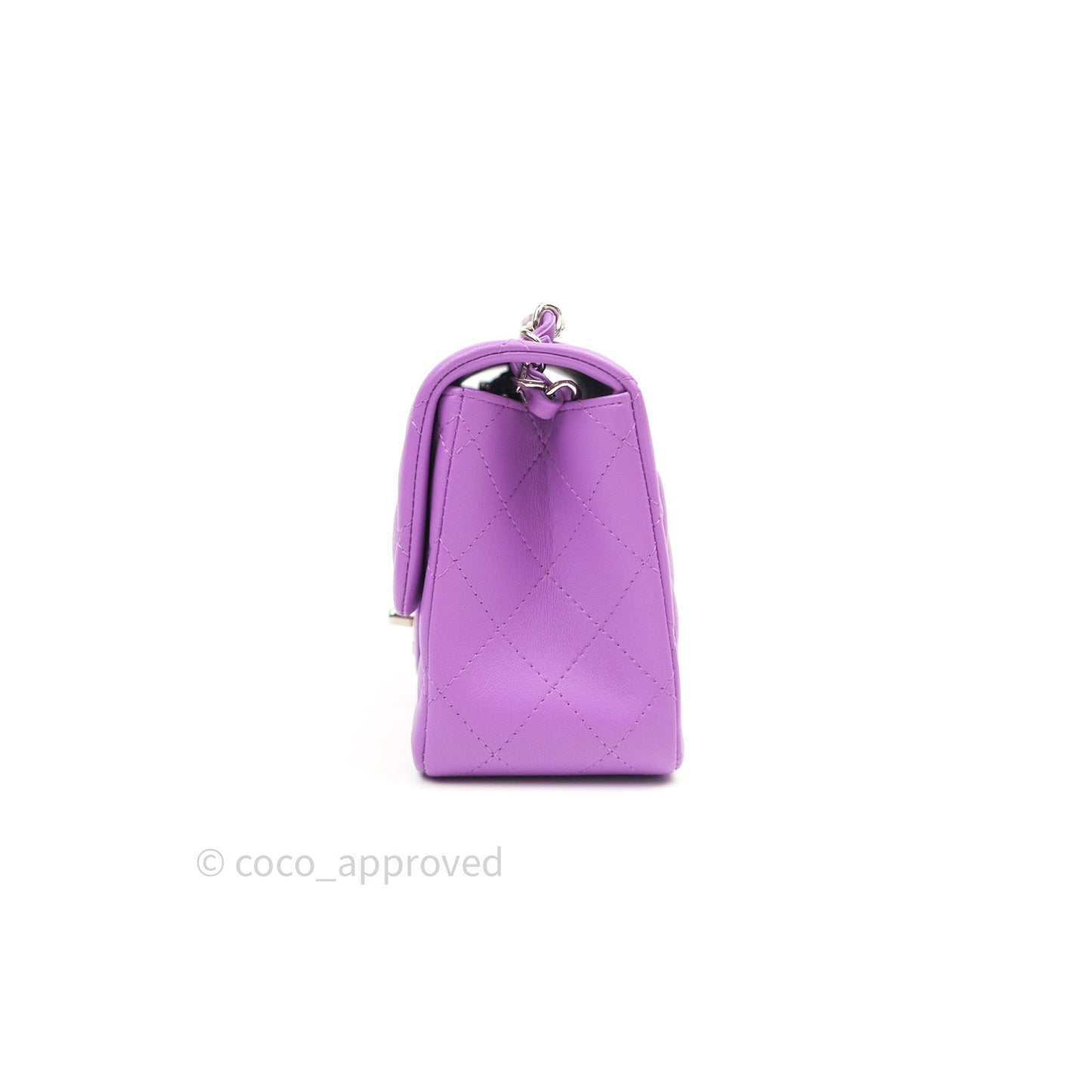 Chanel Mini Square Purple Lambskin Silver Hardware