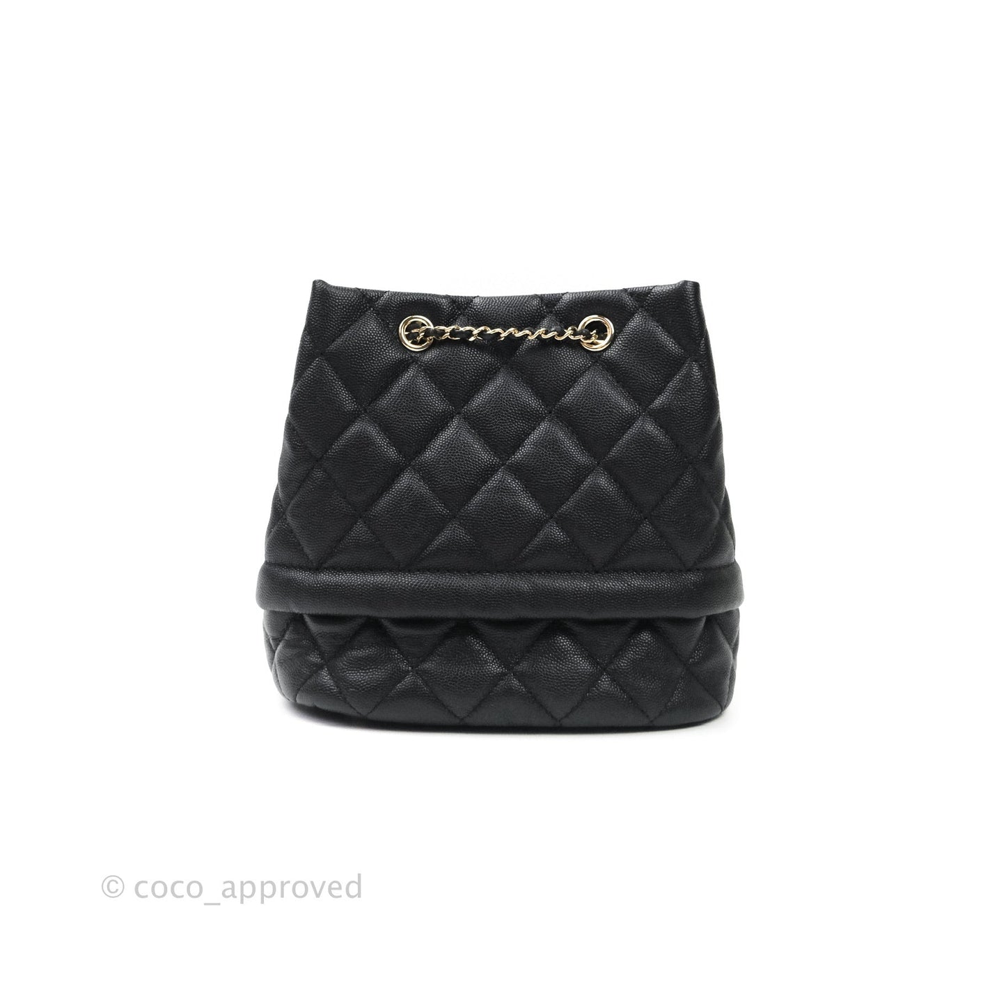 Chanel Caviar Quilted Rolled Up Bucket Drawstring Bag Black Gold Hardware