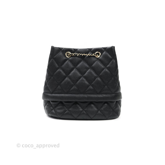 Chanel Caviar Quilted Rolled Up Bucket Drawstring Bag Black Gold Hardware
