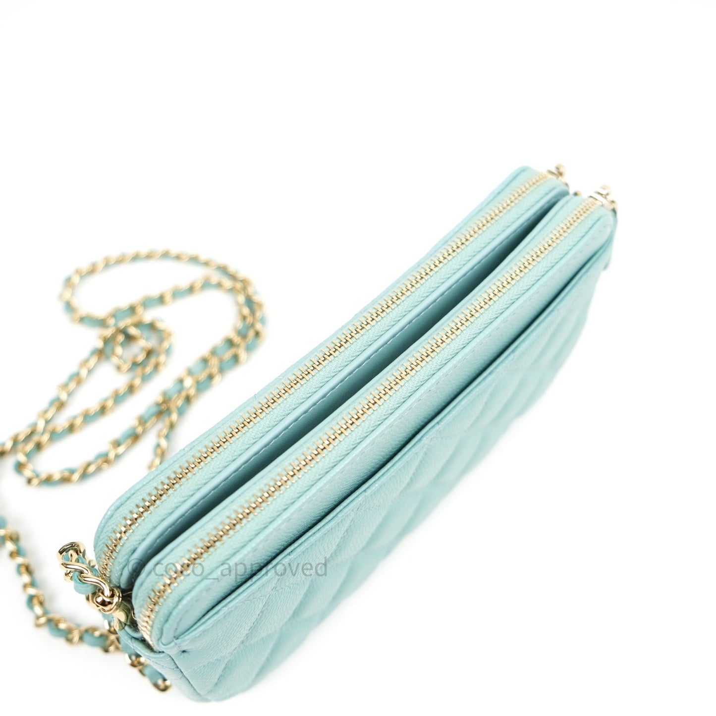 Chanel Tiffany Blue Caviar Clutch on Chain Gold Hardware 20C