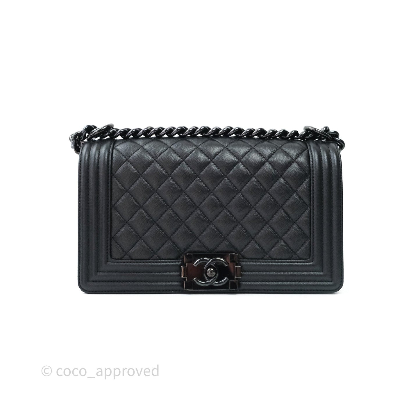 Chanel Quilted Medium Caviar Boy Flap So Black Hardware