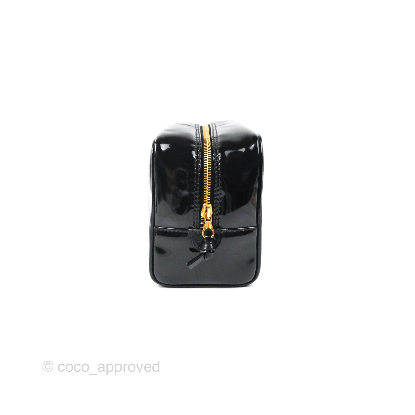 Chanel Vintage Coco Black Leather Patent Make Up Pouch