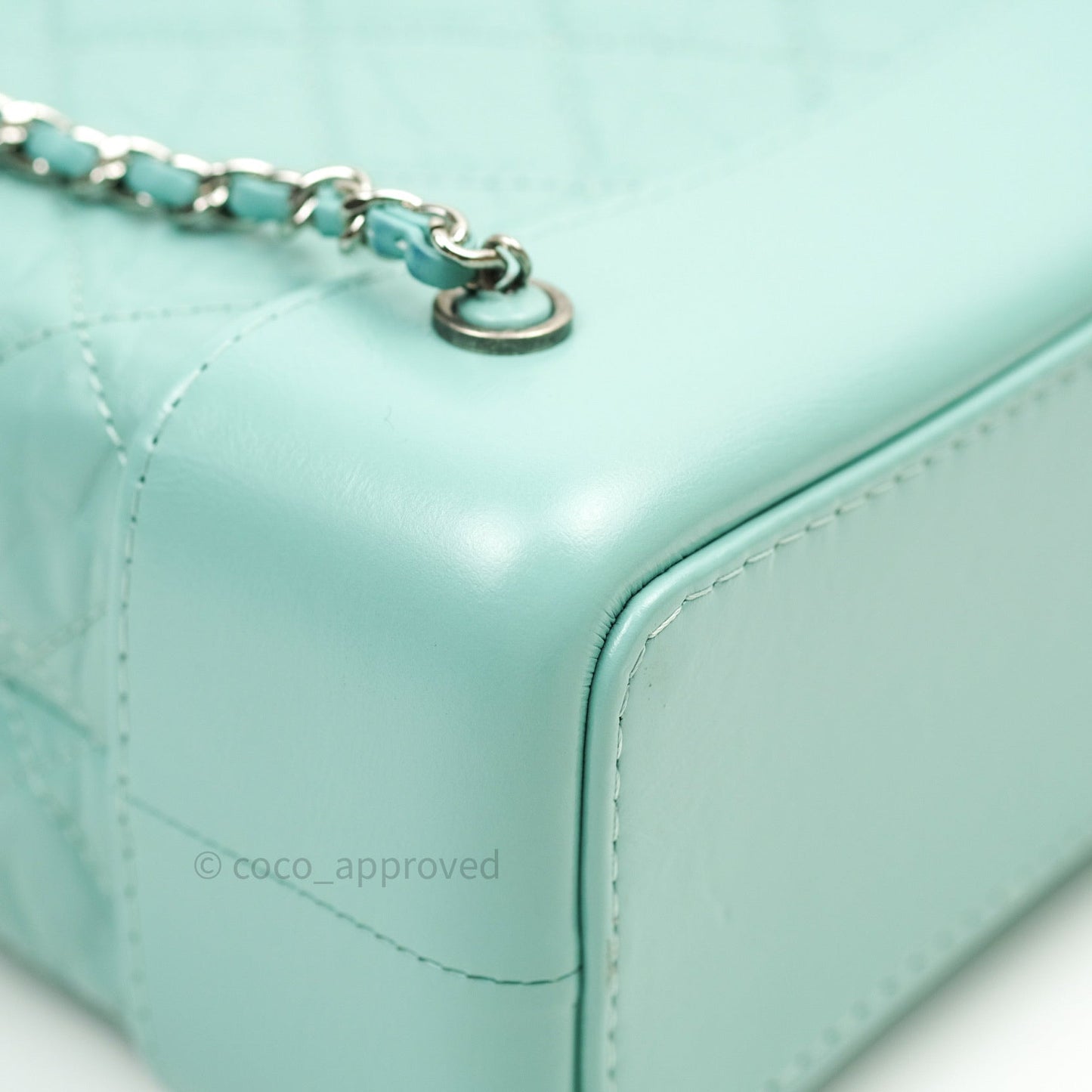 Chanel Gabrielle Backpack Black Aged Calfskin Small Tiffany Blue