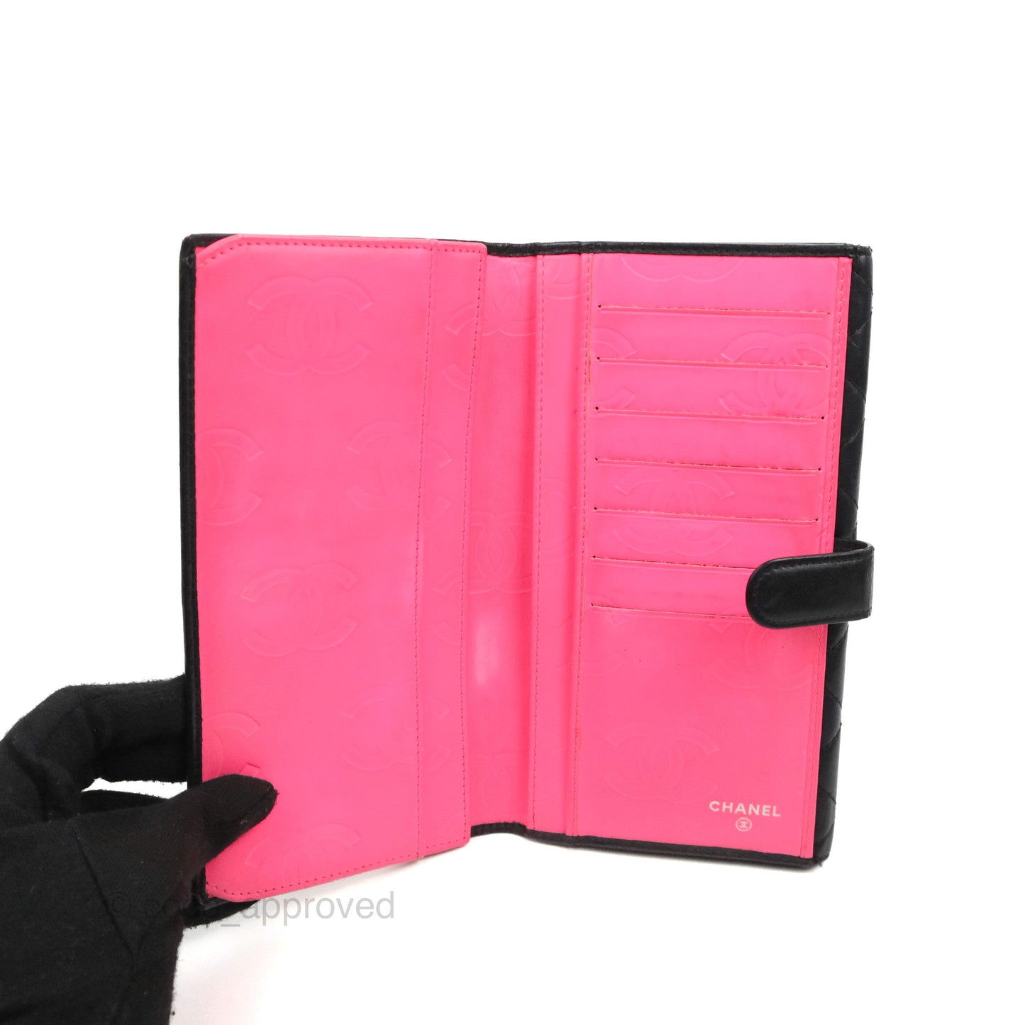 Chanel Quilted Cambon Ligne Flap Wallet Black Lambskin Patent