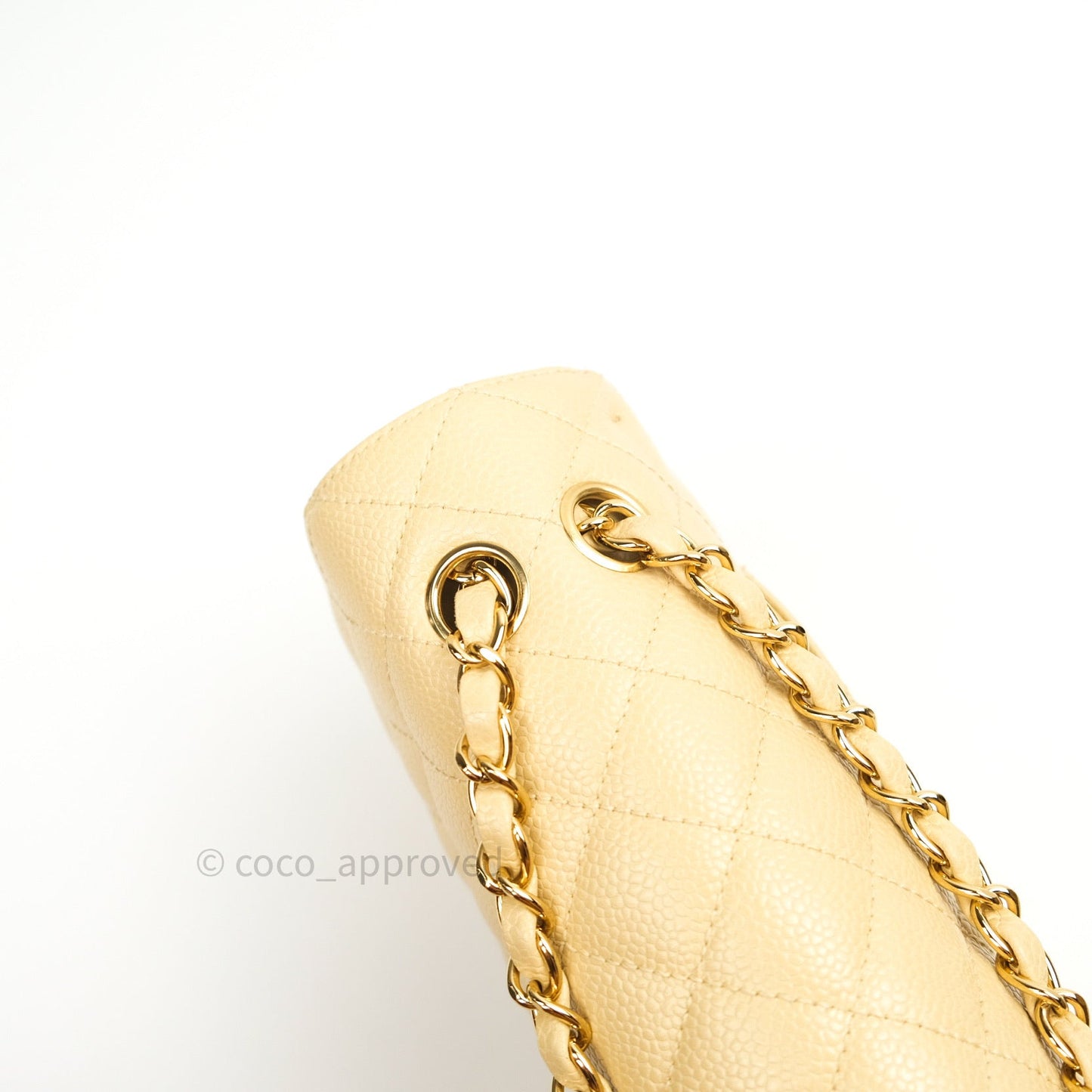 Chanel Vintage Classic Double Flap M/L Beige Caviar 24K Gold Hardware